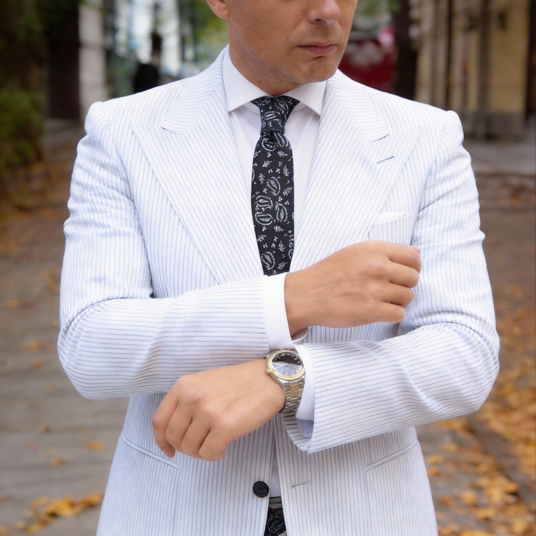 Black With White Paisley Necktie