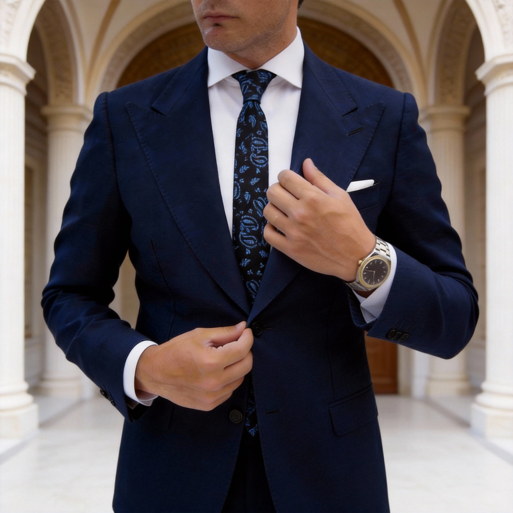 Black With Blue Paisley Necktie