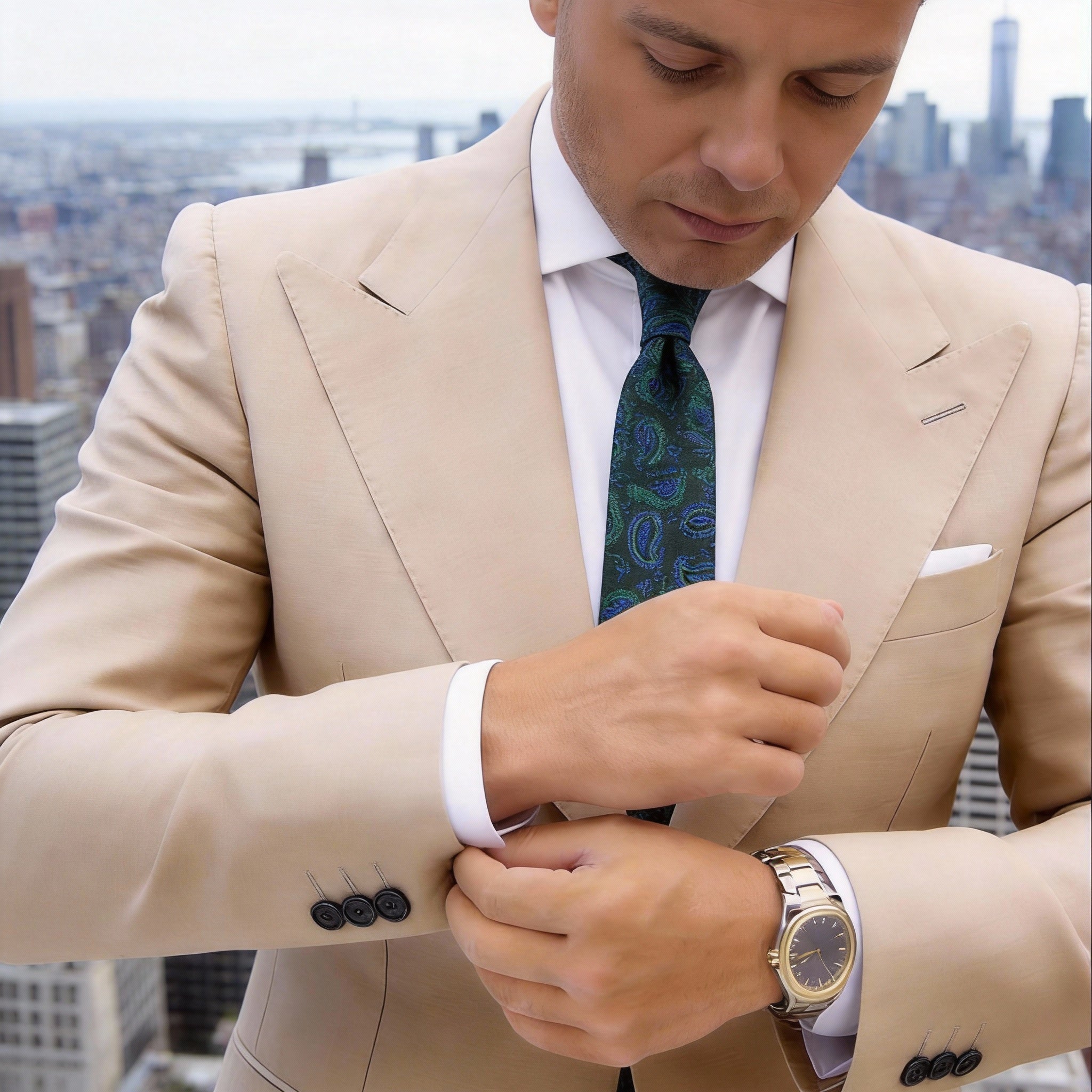 Black With Green Blue Paisley Necktie