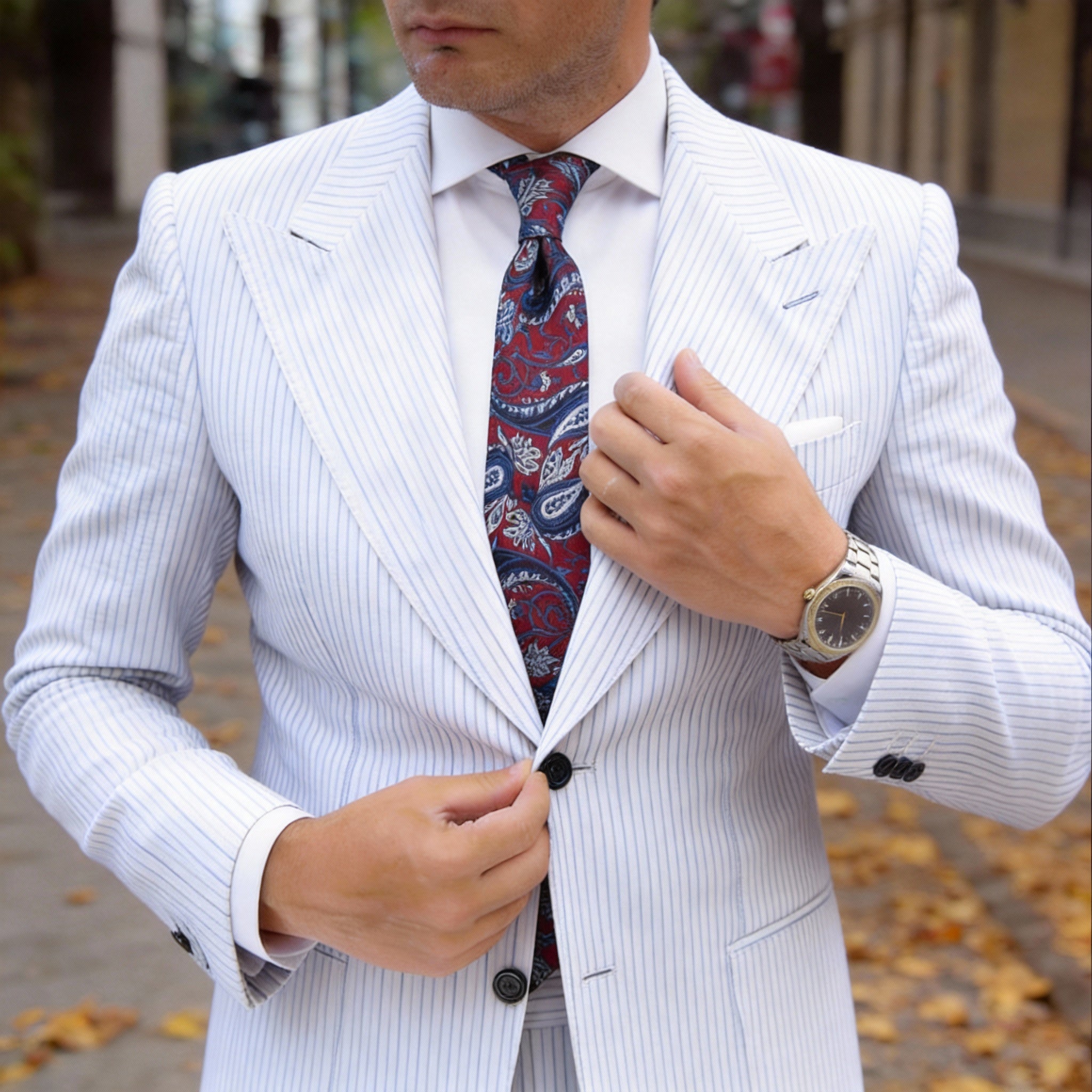 Red With Blue White Paisley Necktie
