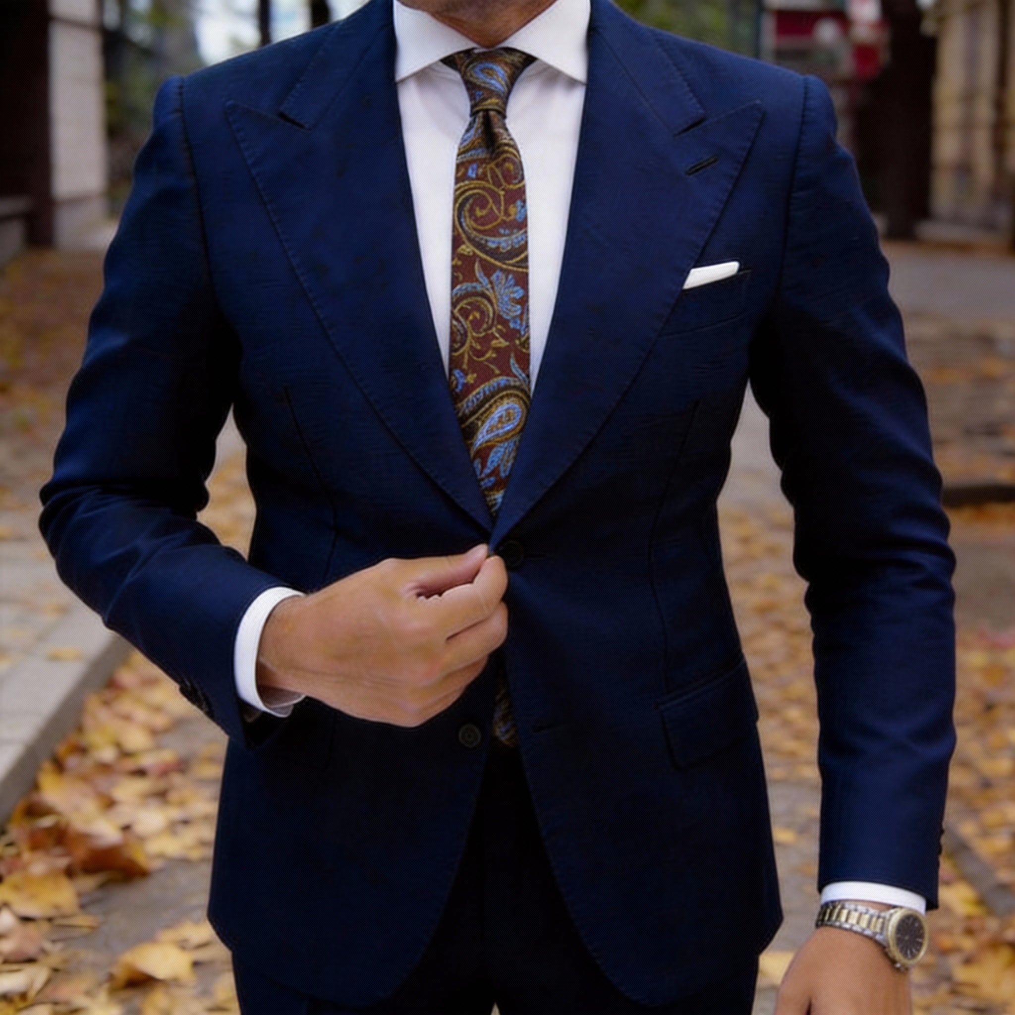Brown With Blue And Golden Paisley Necktie