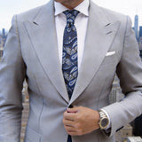 Dark Gray With Blue White Paisley Necktie