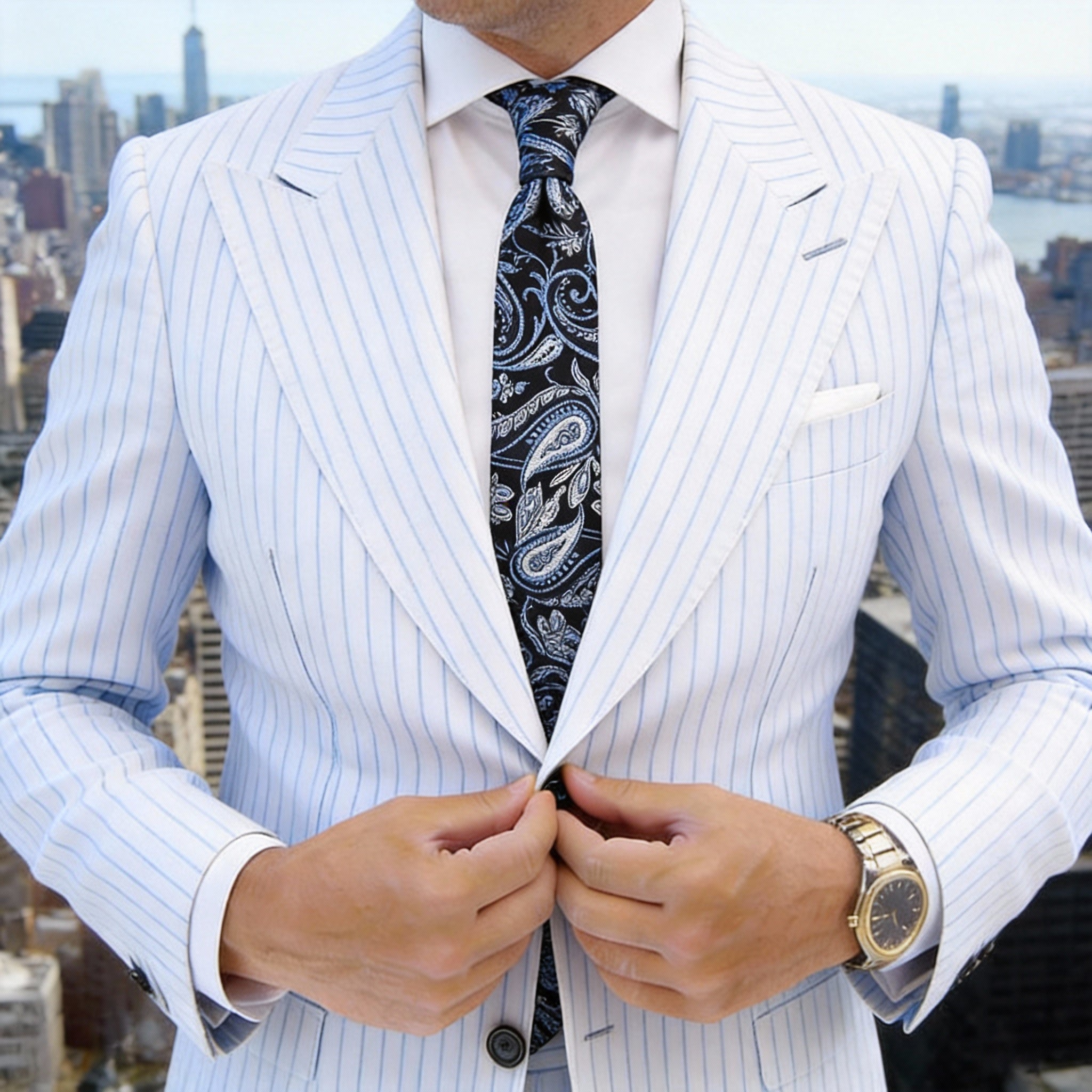 Black With Blue And White Paisley Necktie