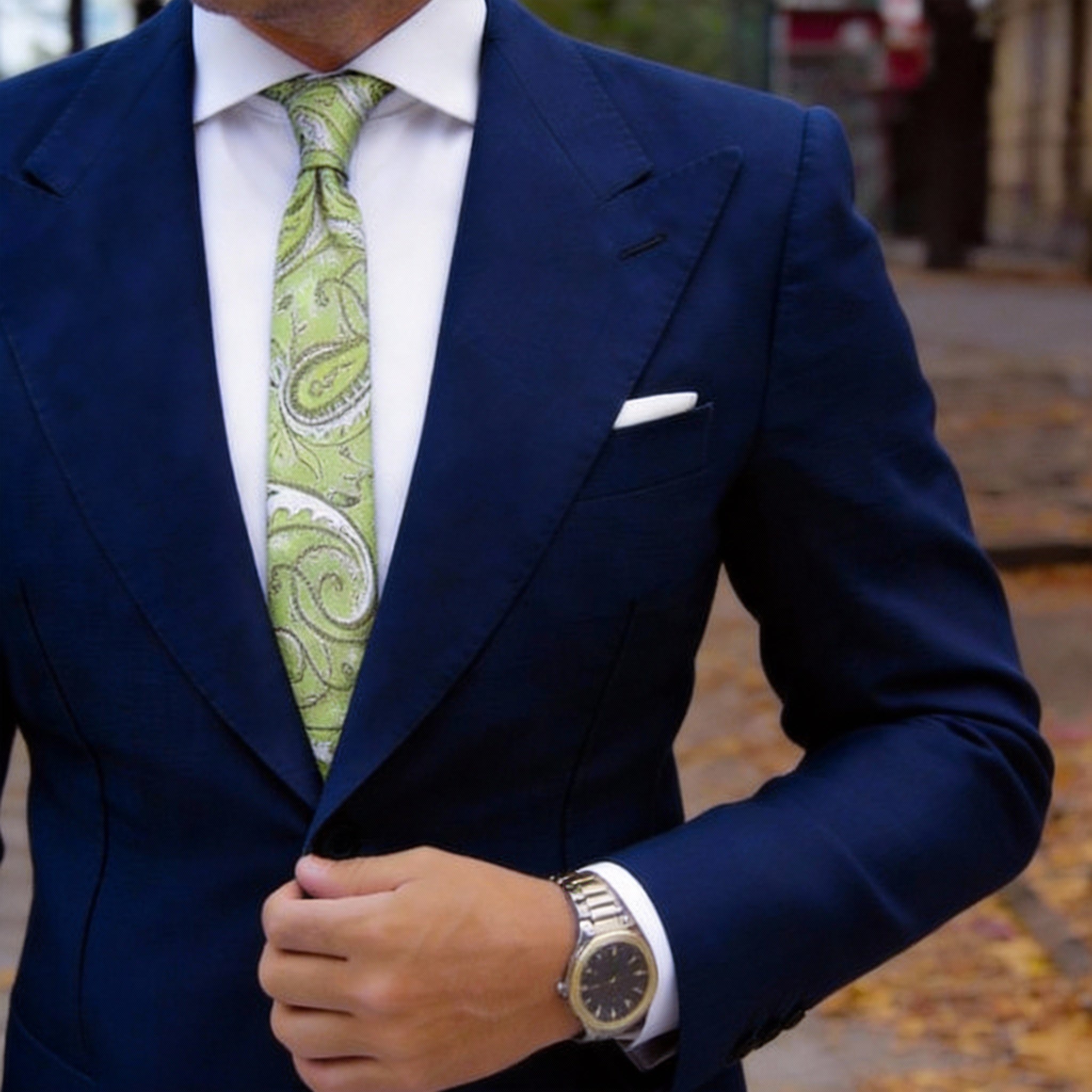 Light Green With White Paisley Necktie