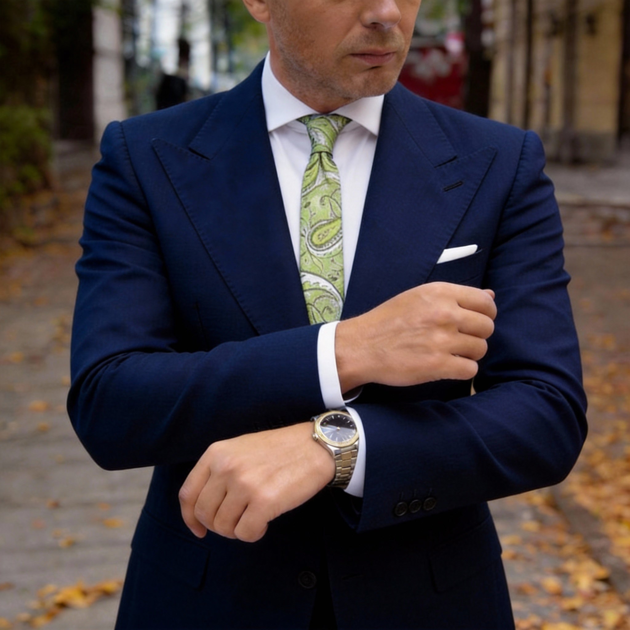 Light Green With White Paisley Necktie