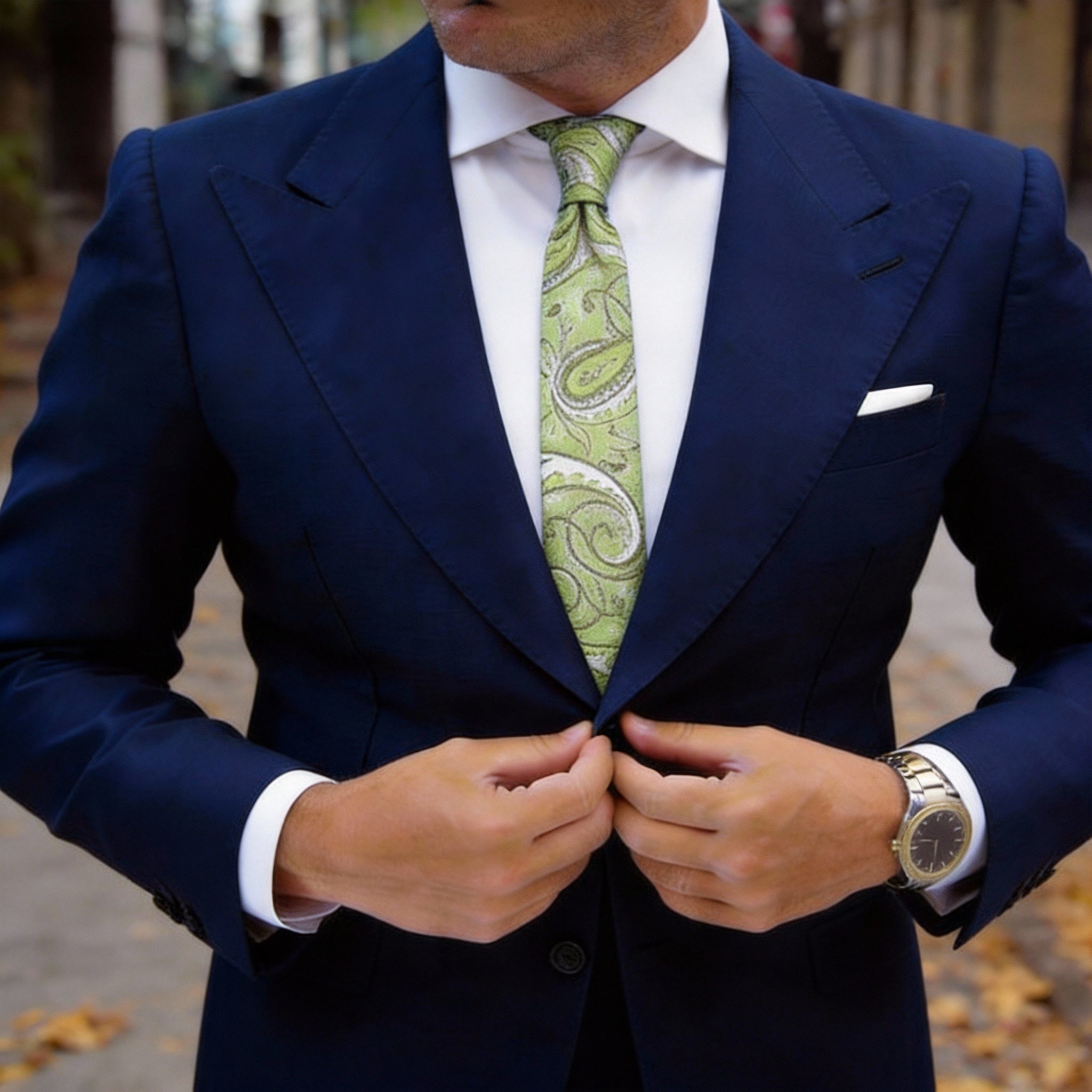 Light Green With White Paisley Necktie