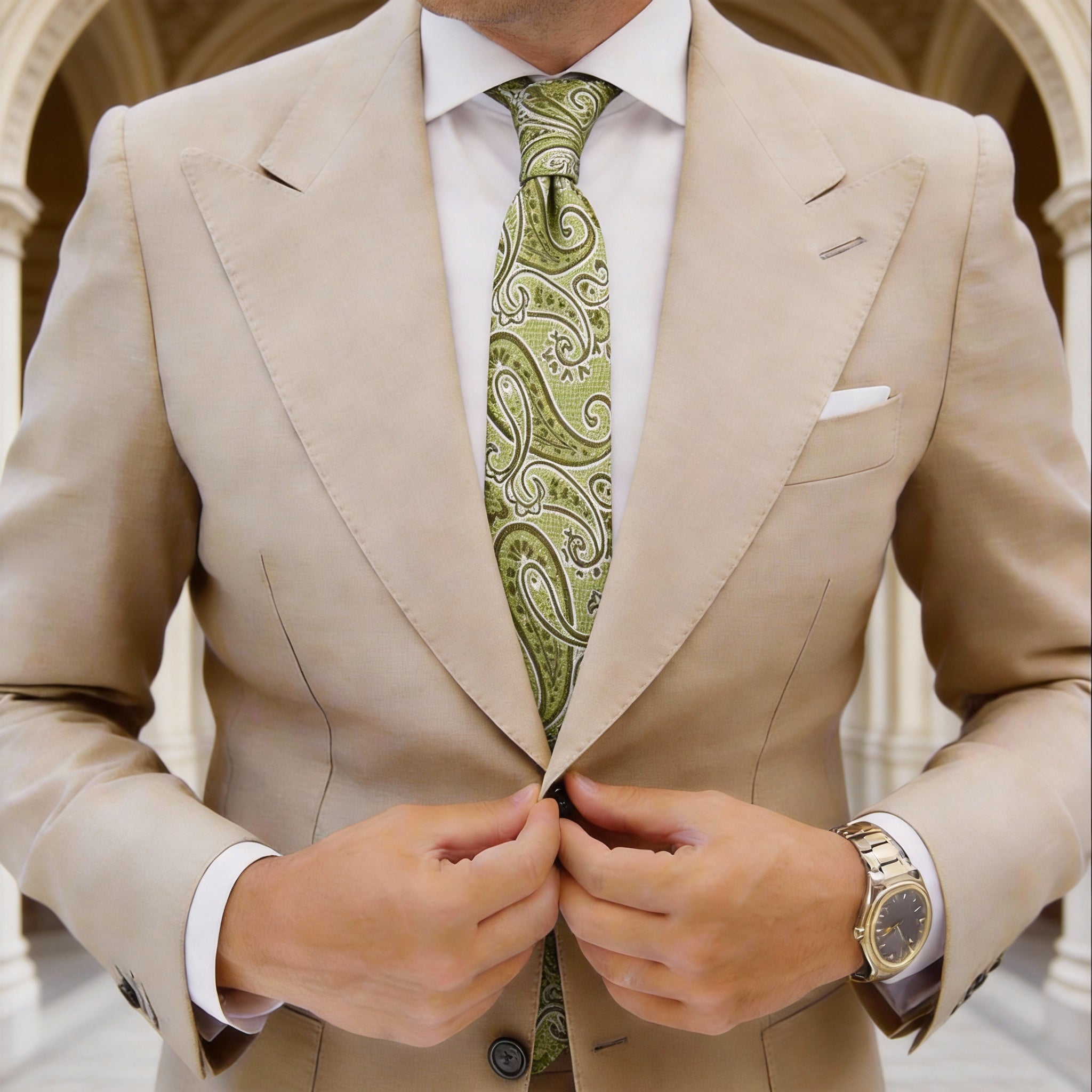 Light Green Necktie With Dark Green Paisley