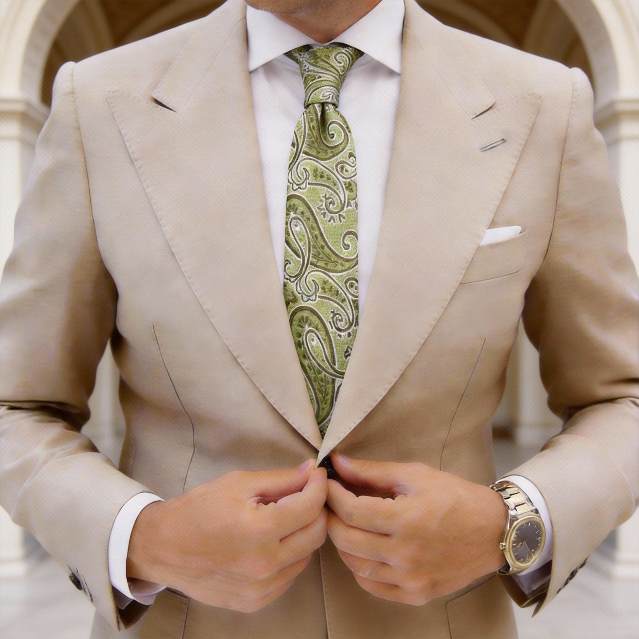 Light Green Necktie With Dark Green Paisley