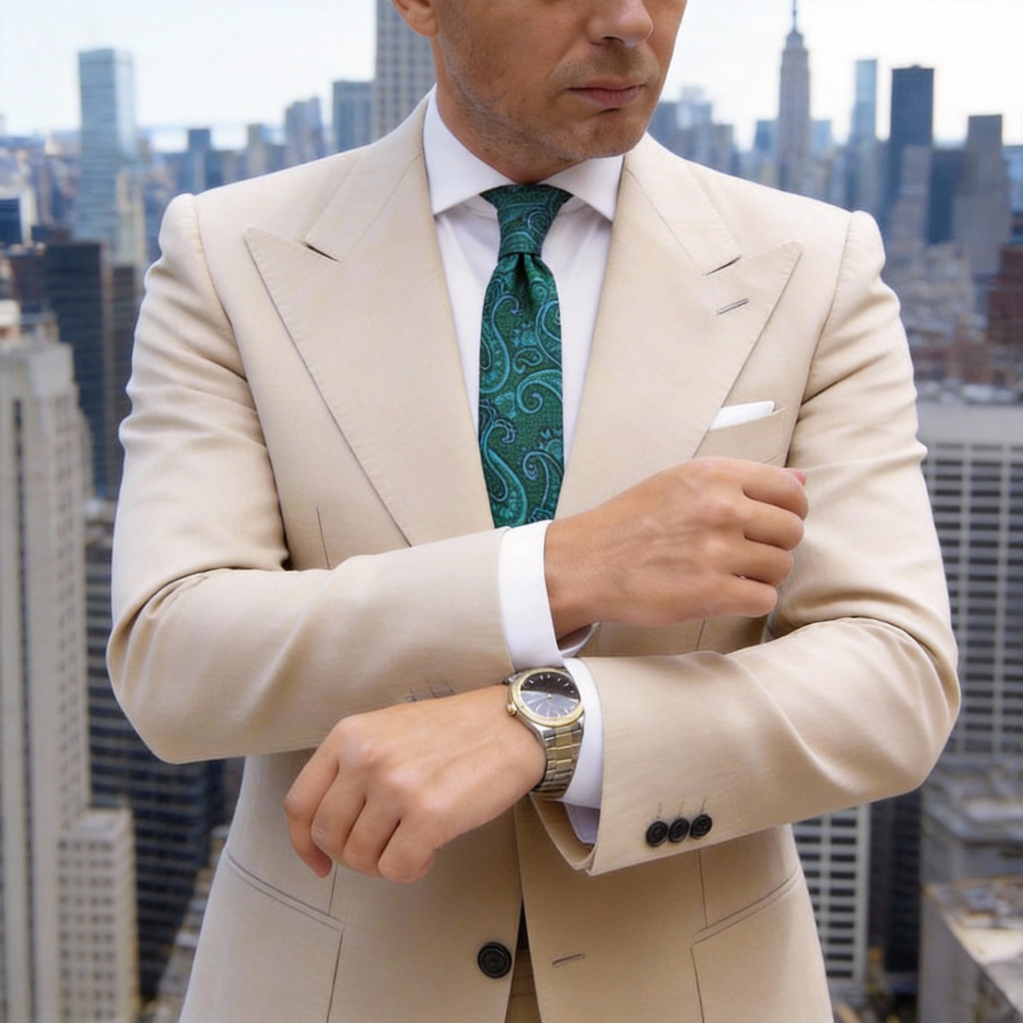 Green With Teal Paisley Necktie