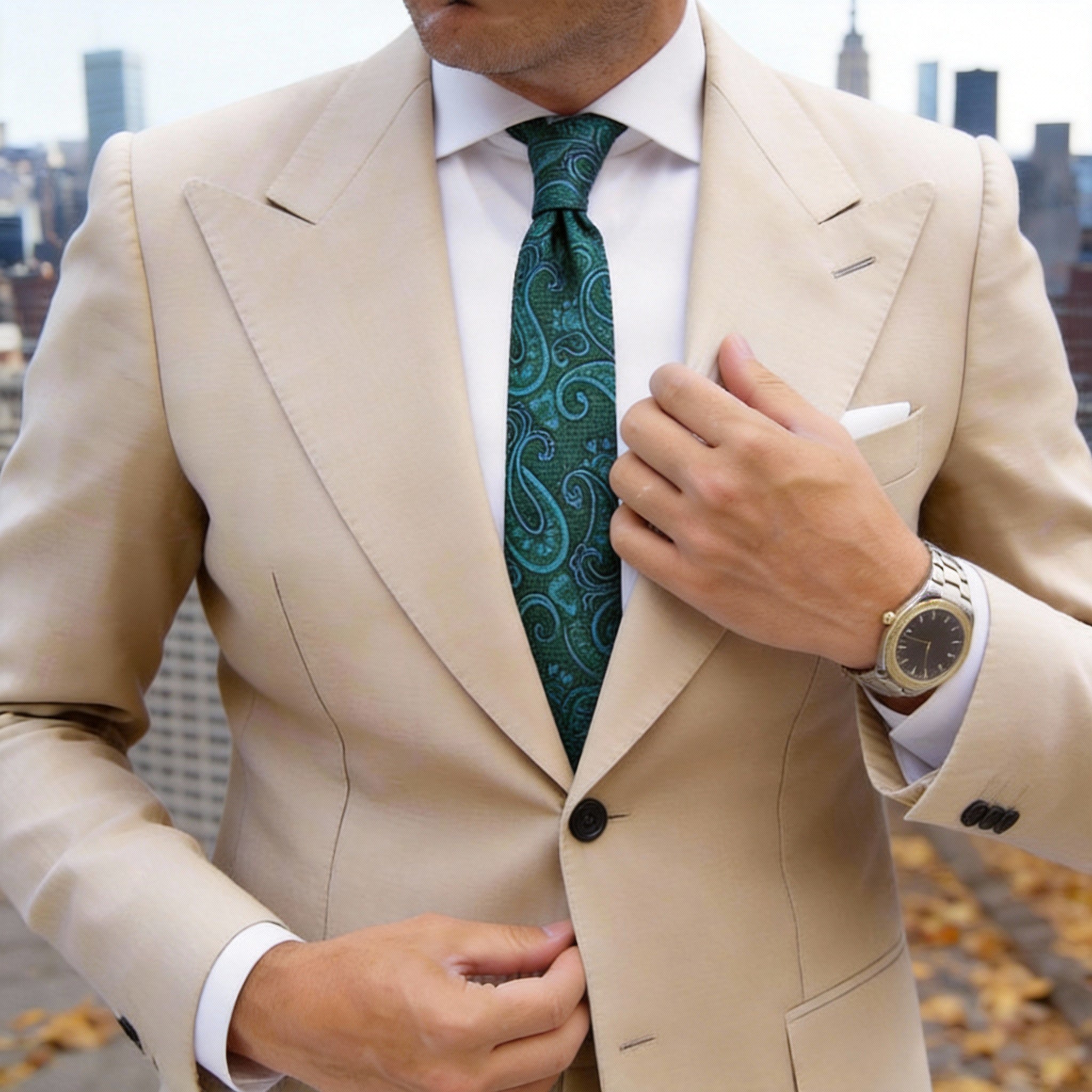 Green With Teal Paisley Necktie