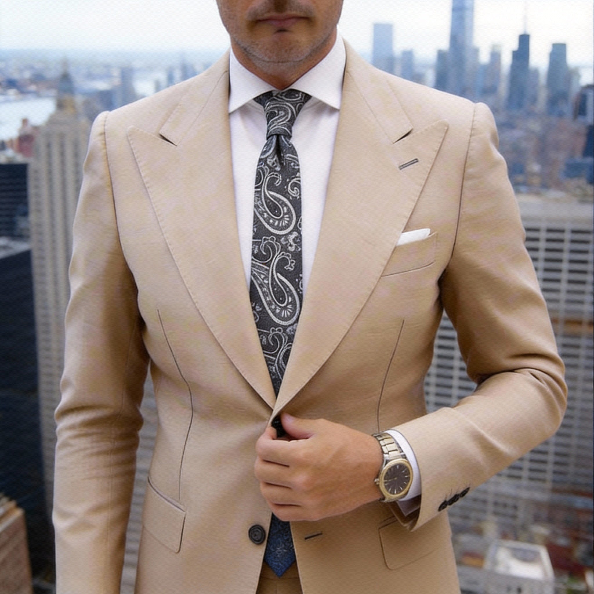 Dark Gray With White Paisley Necktie