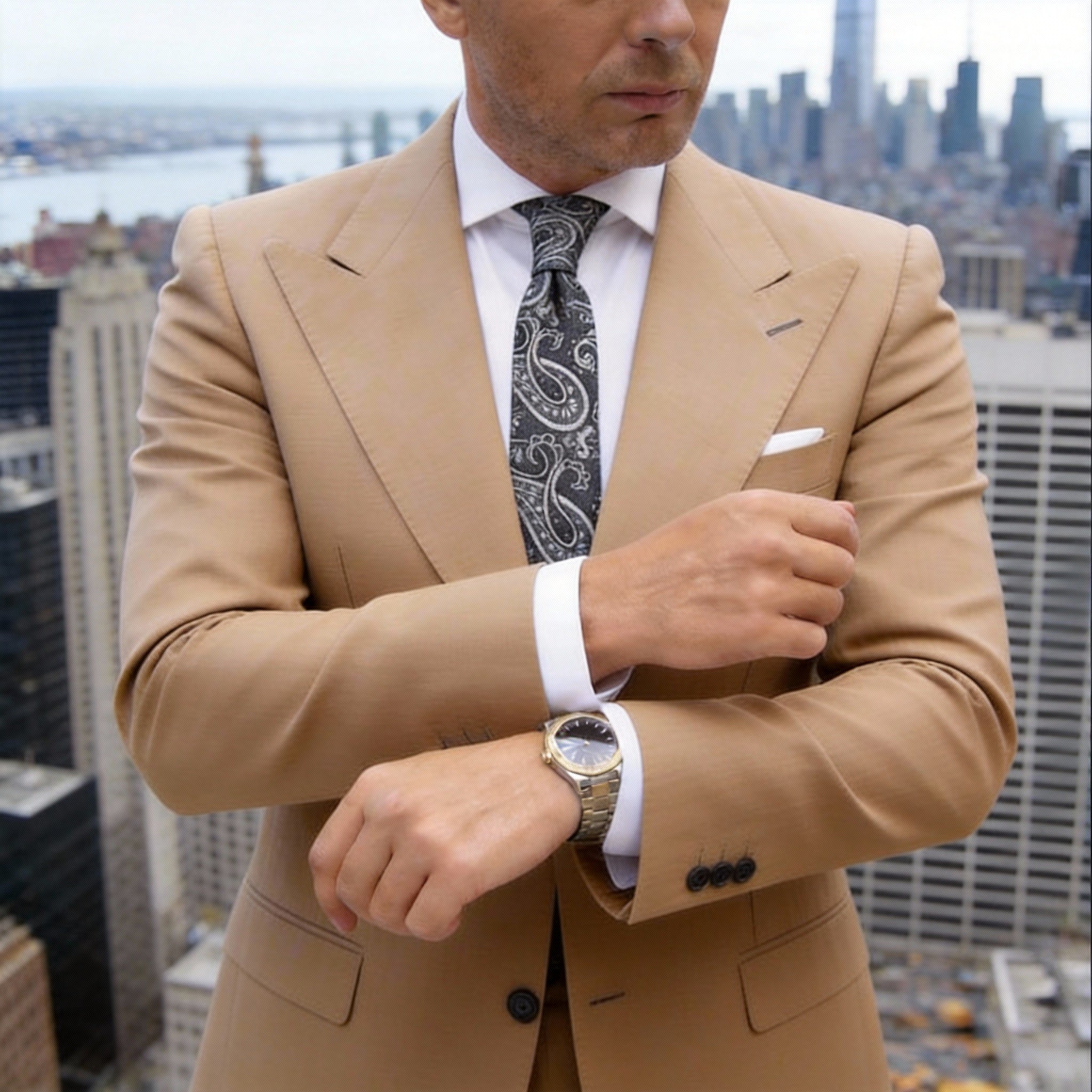 Dark Gray With White Paisley Necktie