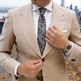 Dark Gray With White Paisley Necktie