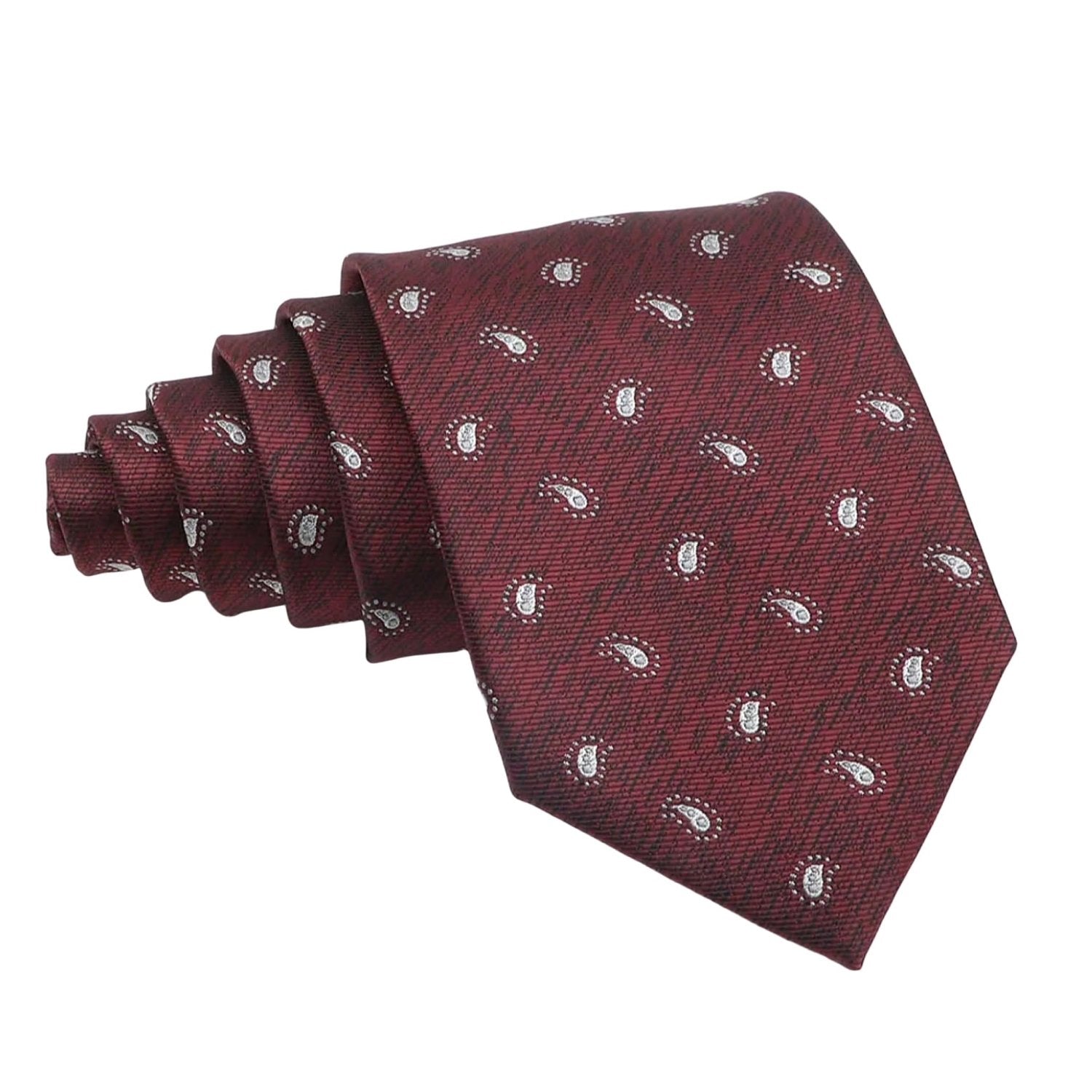 Burgundy With White Paisley Necktie