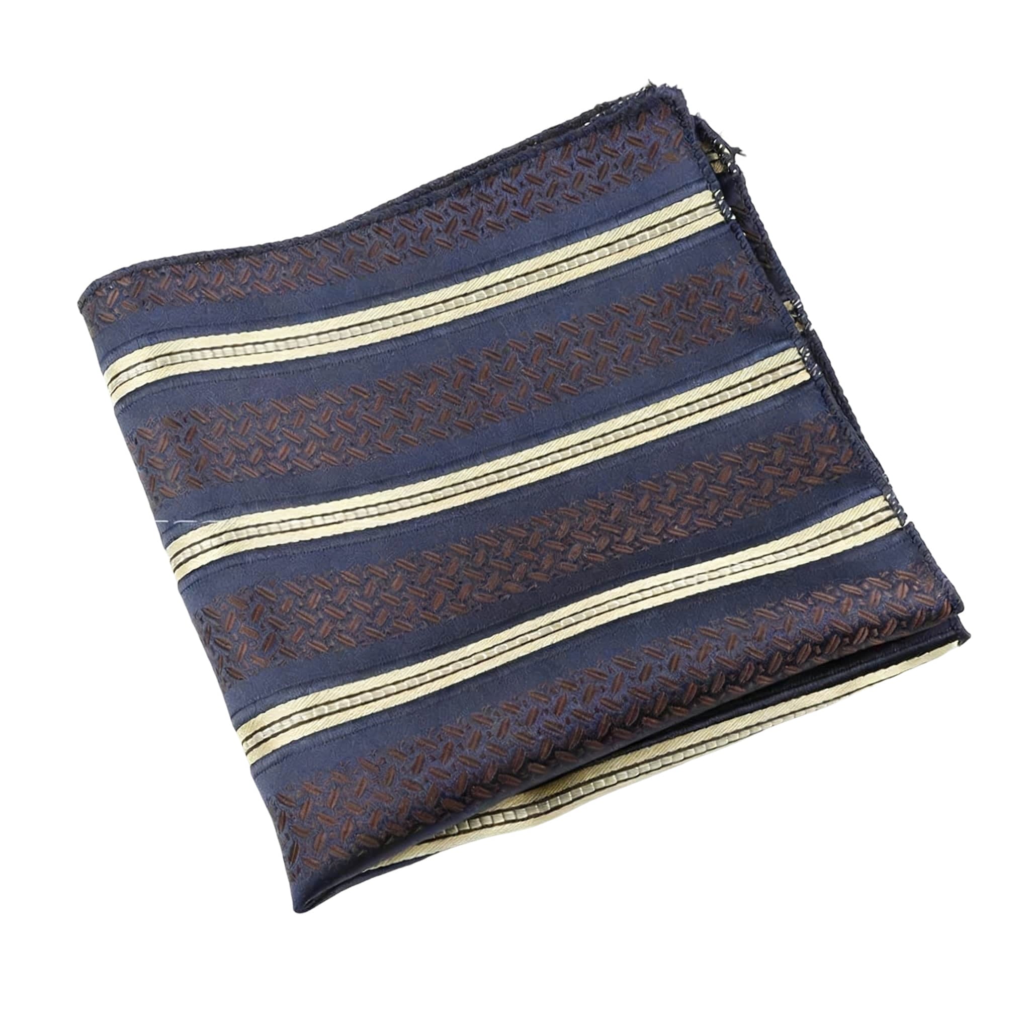 Navy Blue Brown Striped Pocket Square