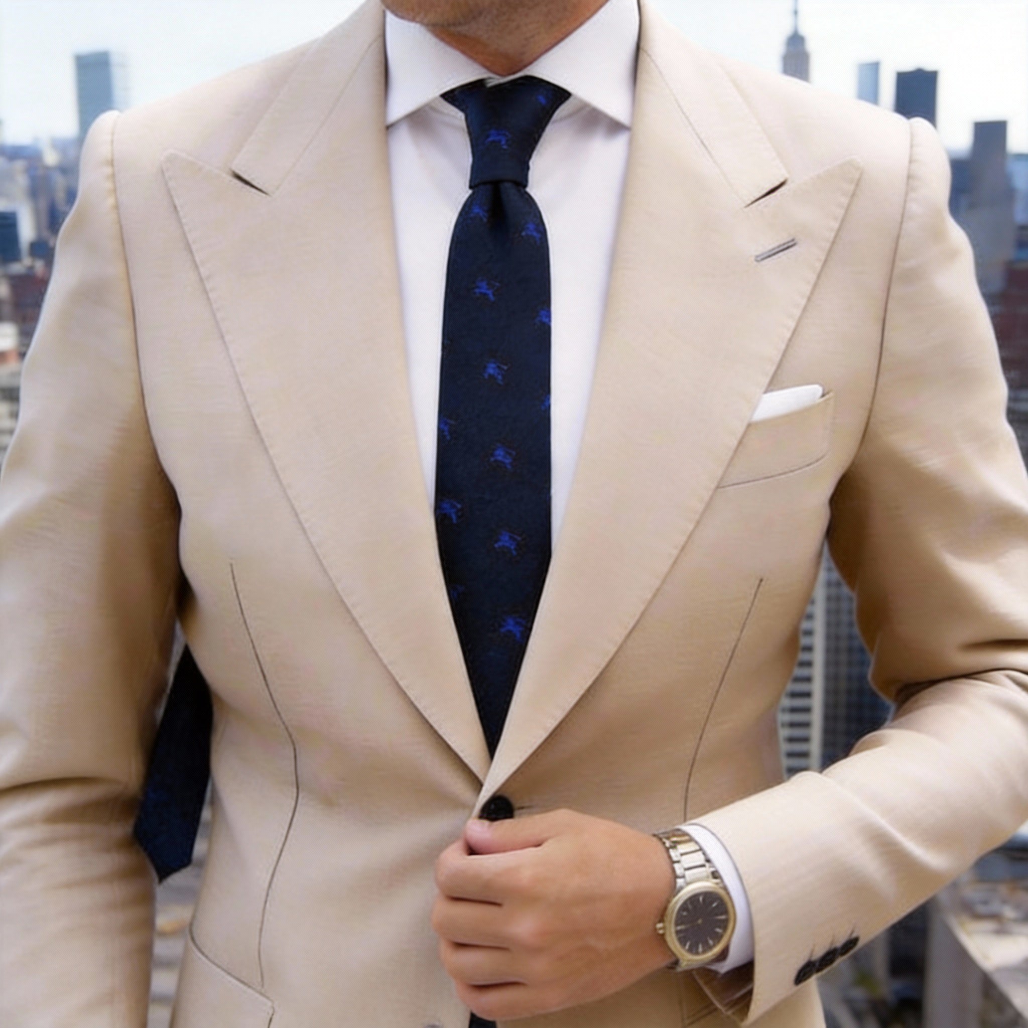 Dark Blue Necktie with Blue Patterns