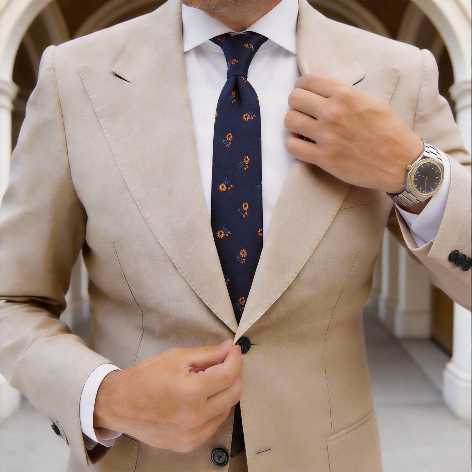 Dark Blue With Yellow Flower Necktie