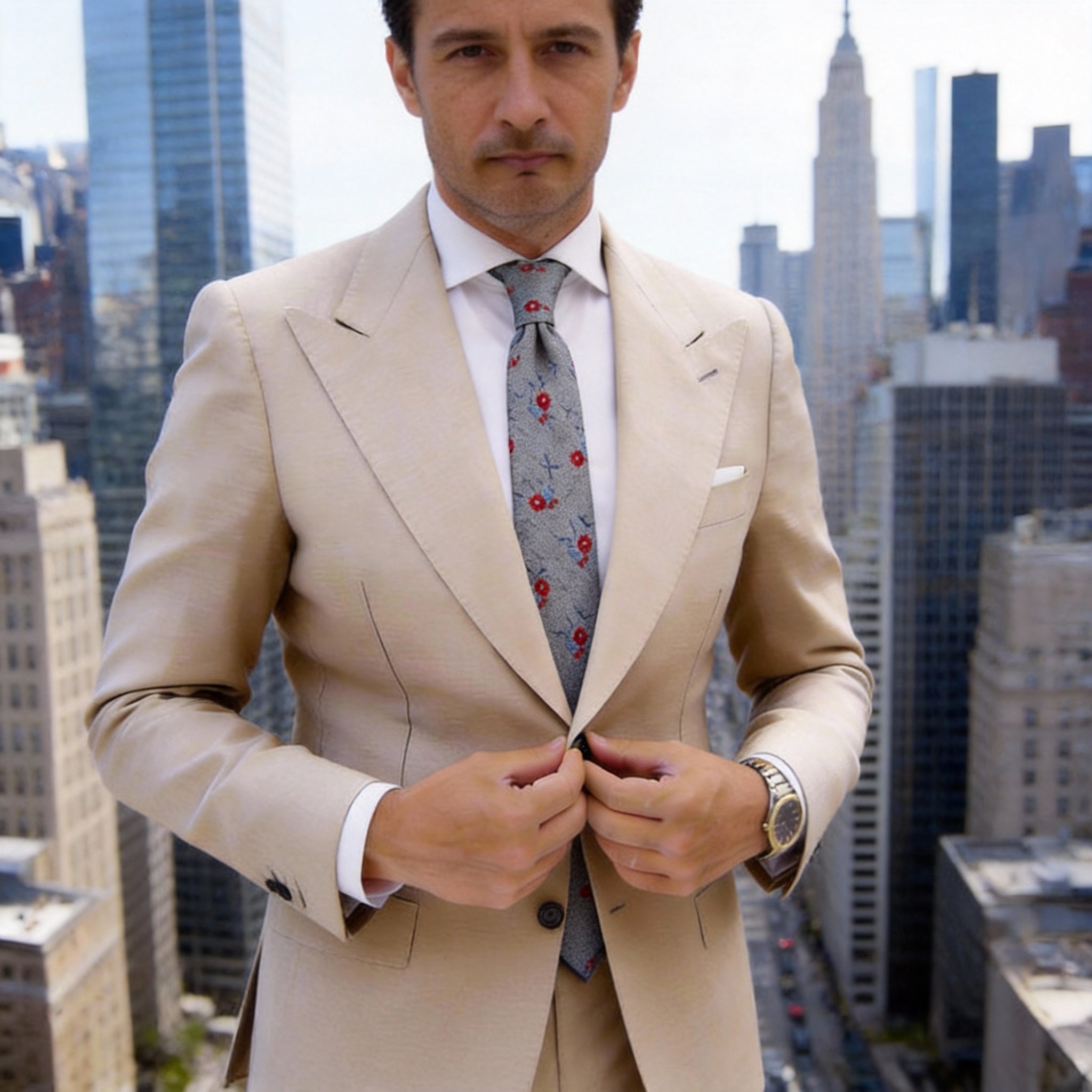 Gray With Red Floral Necktie