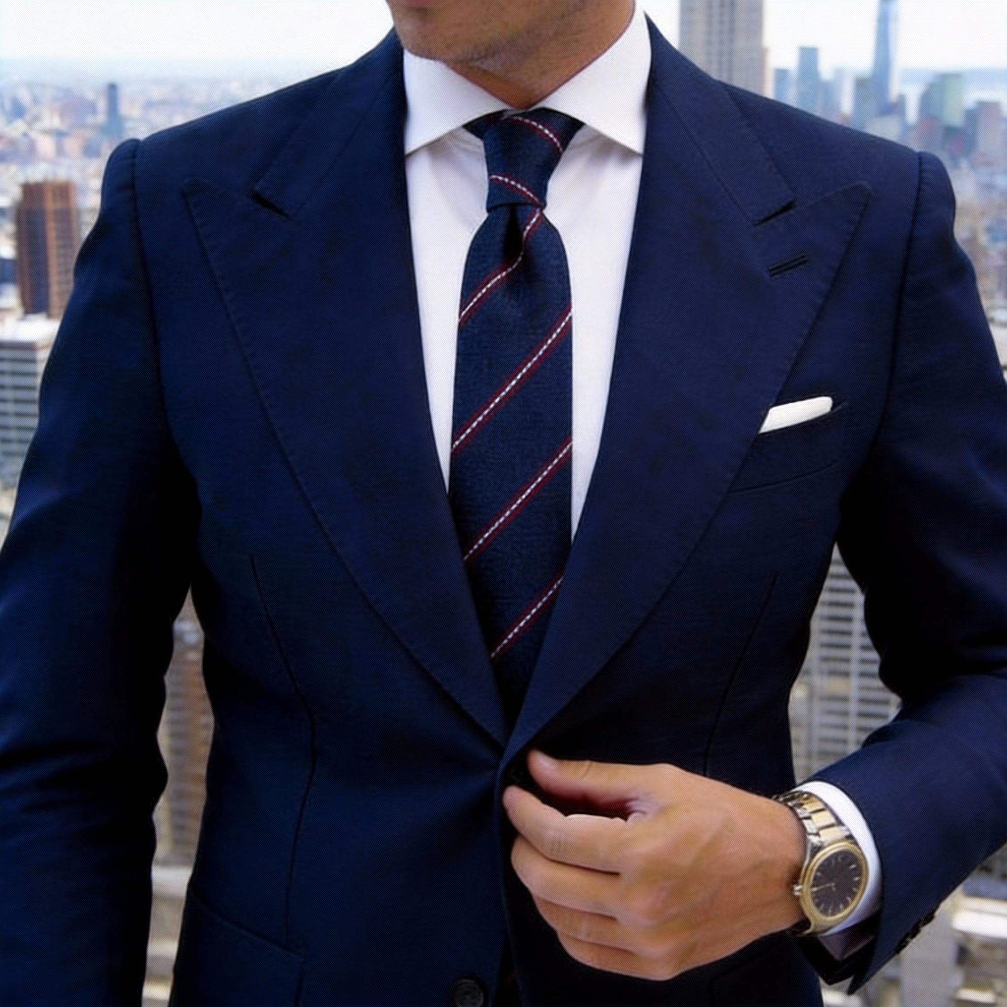 Navy With Red And White Striped Necktie