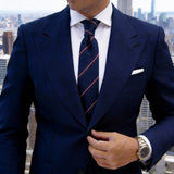 Navy With Red And White Striped Necktie