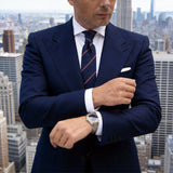 Navy With Red And White Striped Necktie