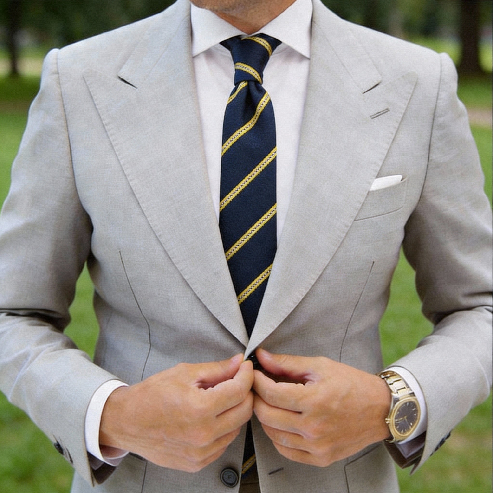 Navy Blue Necktie With Yellow Stripes