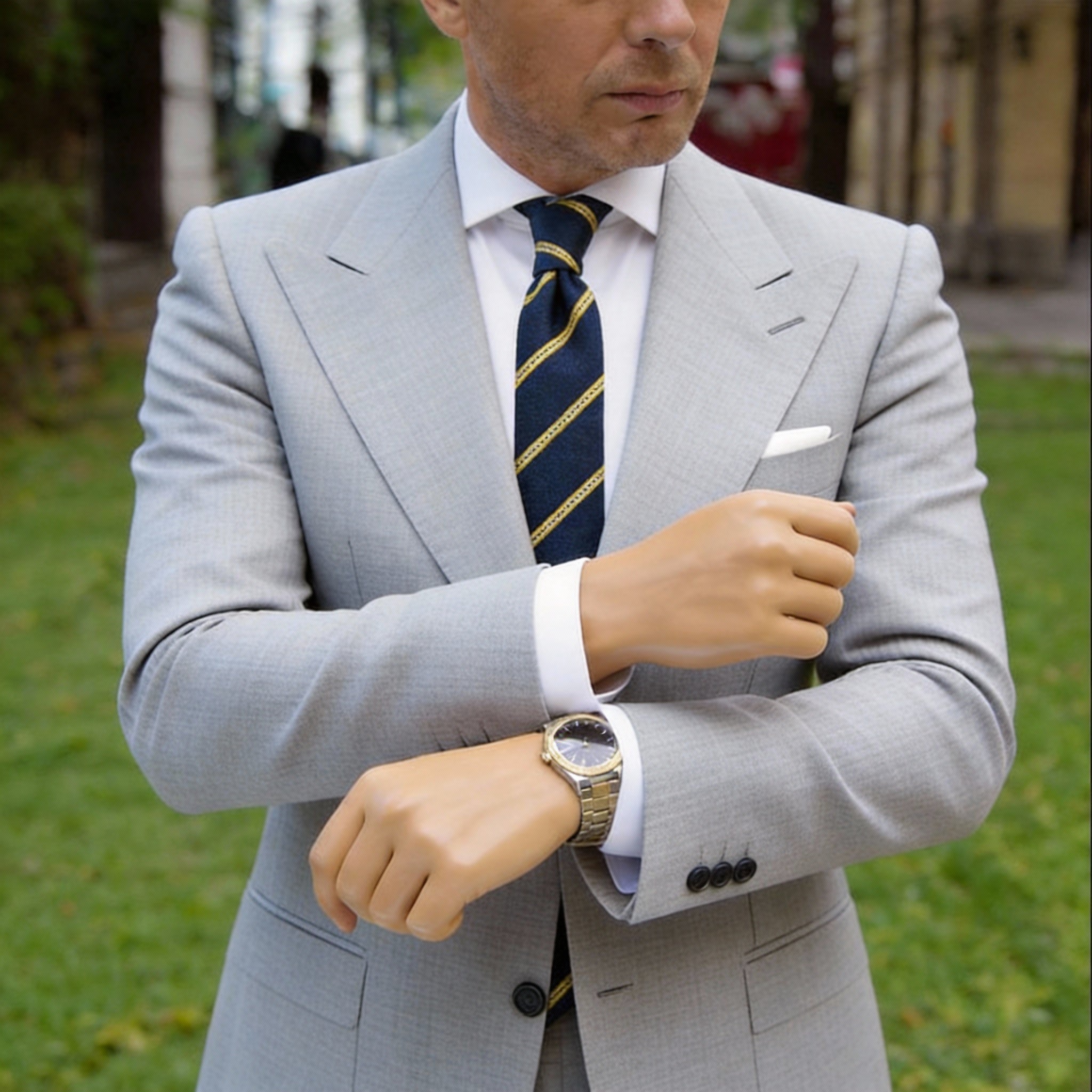 Navy Blue Necktie With Yellow Stripes