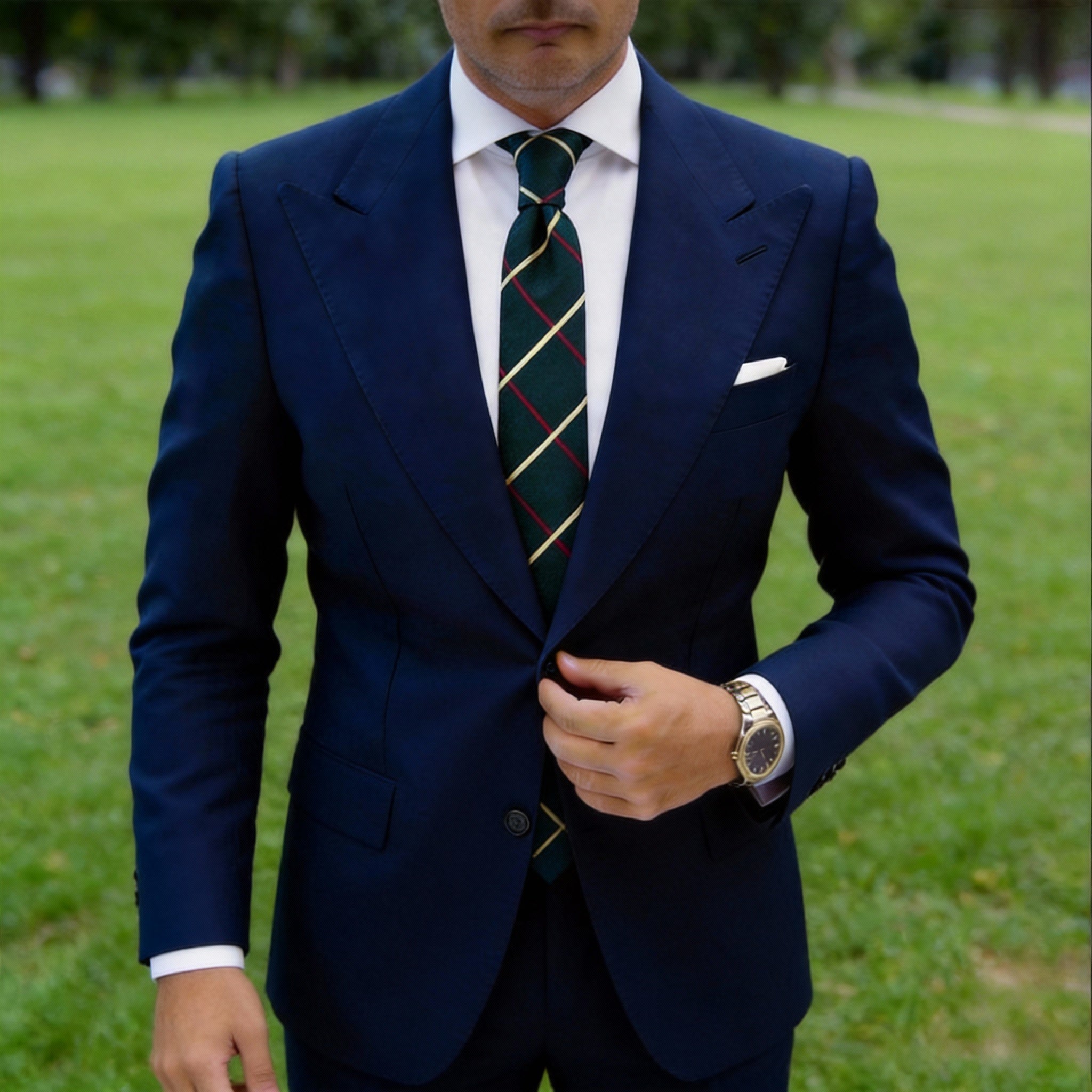 Green with Red Beige Plaid Necktie