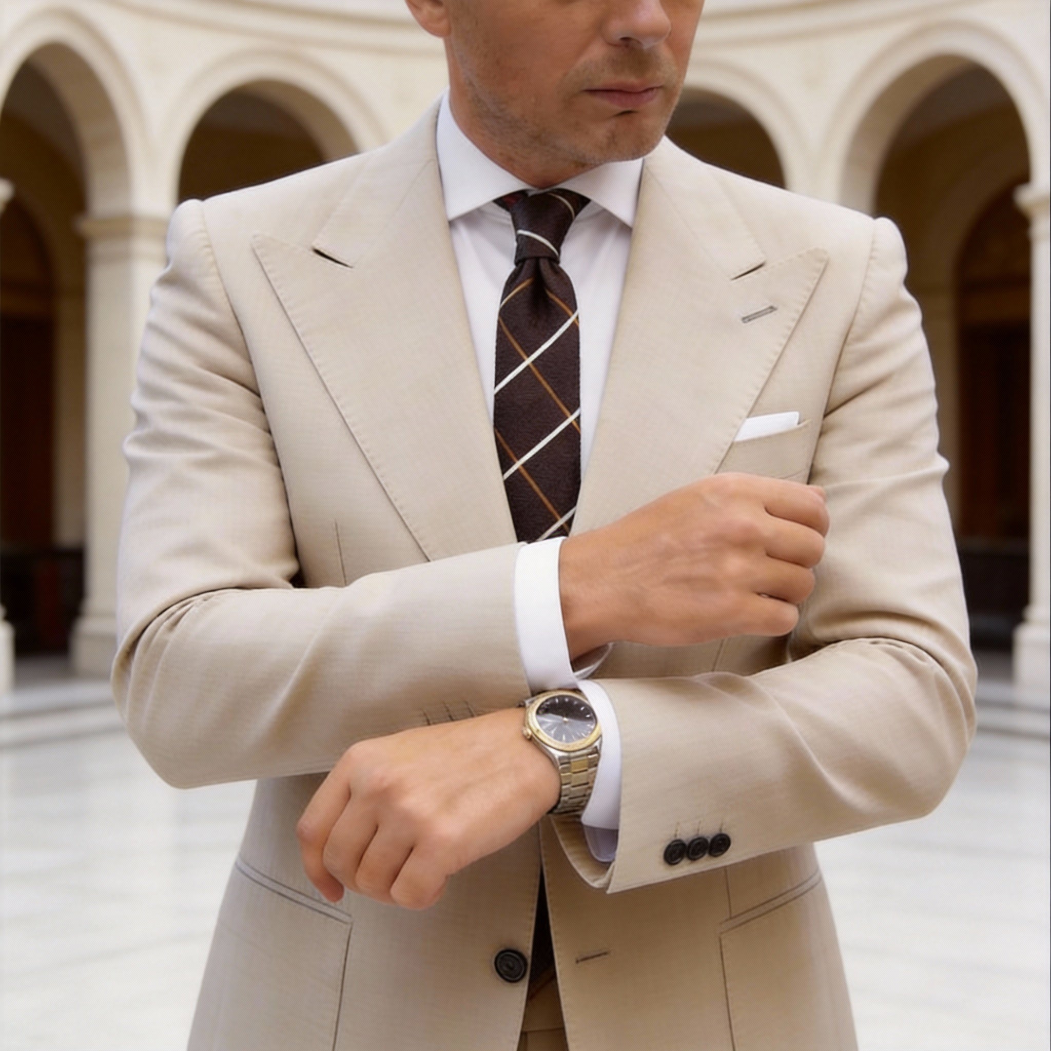 Dark Brown with Brown and Off-White Plaid Necktie