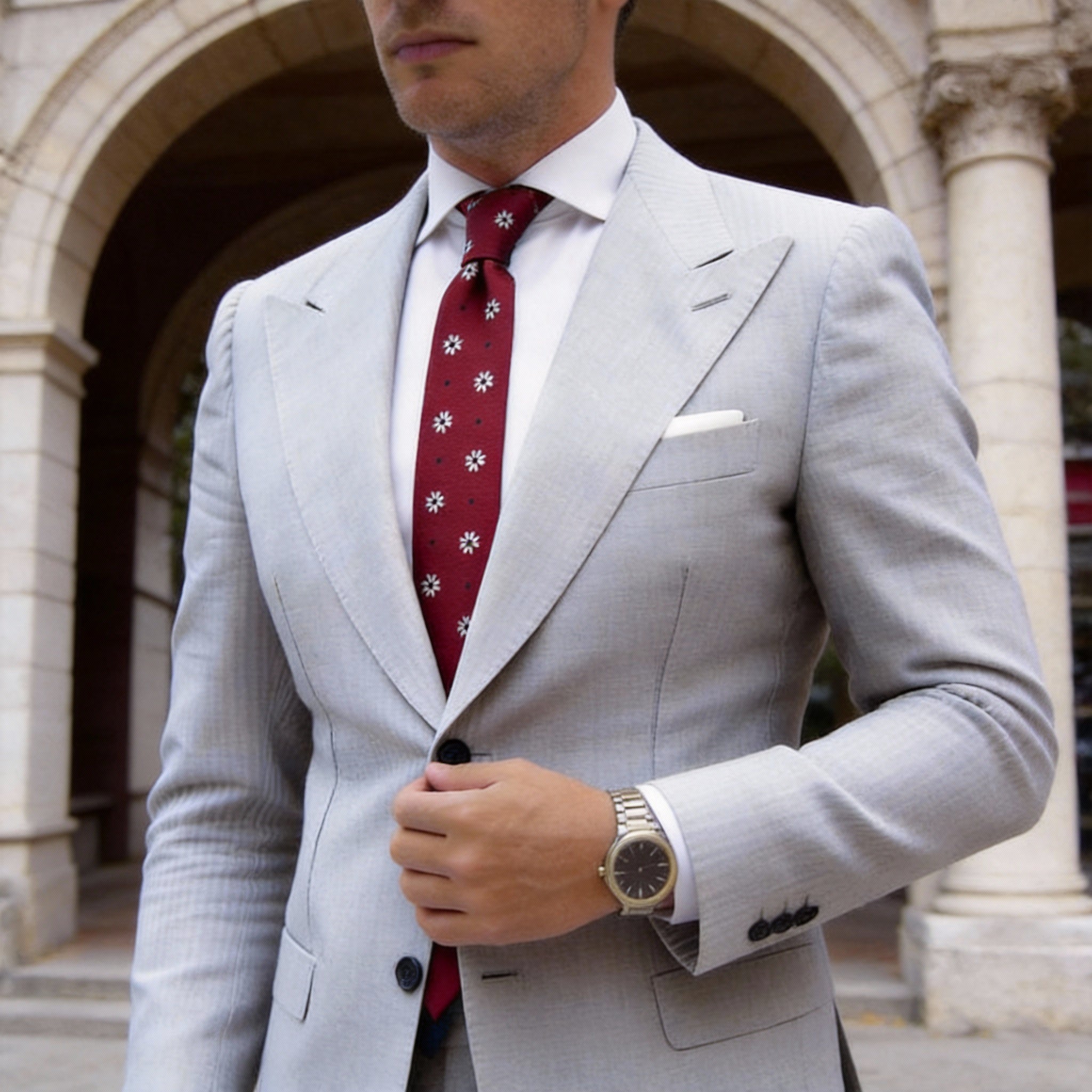 Red With White Daisy Blue Dot Necktie