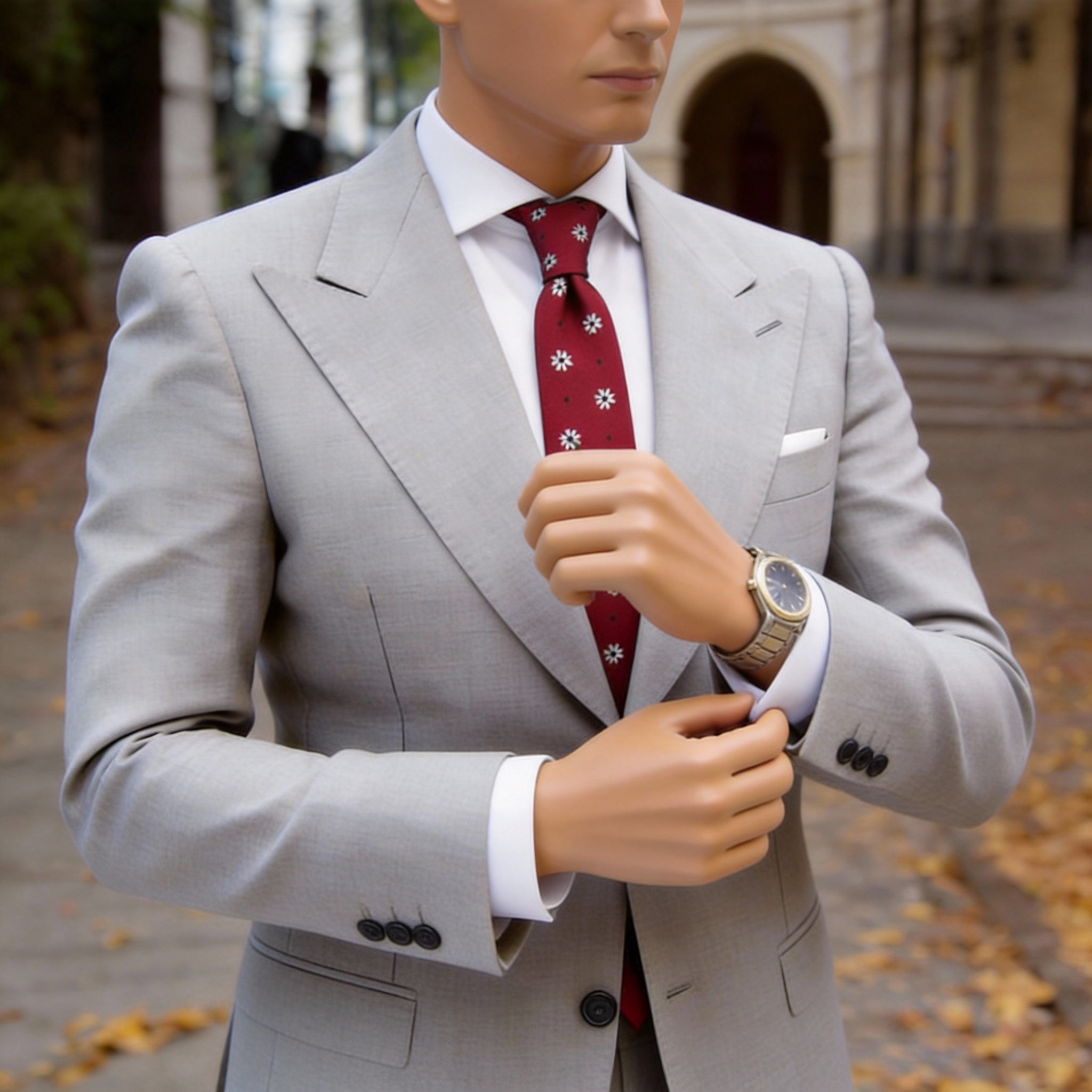 Red With White Daisy Blue Dot Necktie