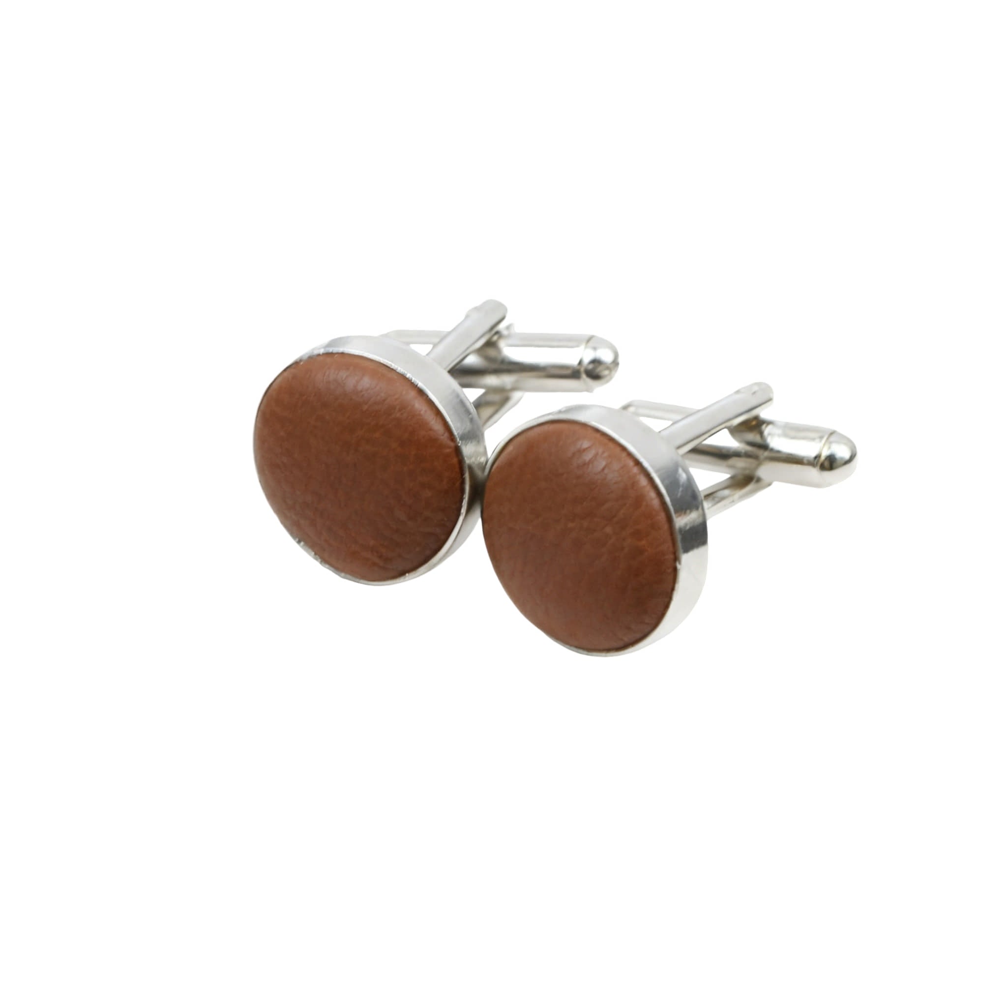 Brown Silver Solid Cufflink