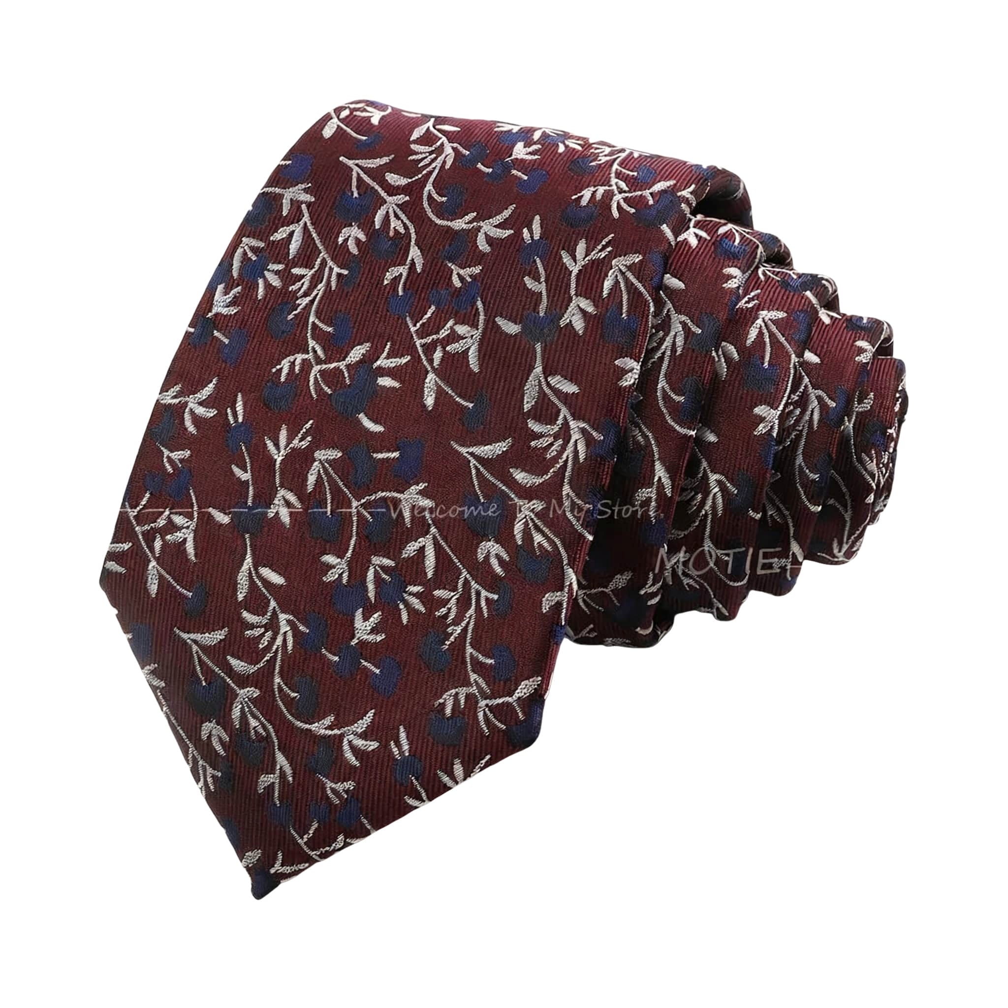 Burgundy Blue Floral Necktie