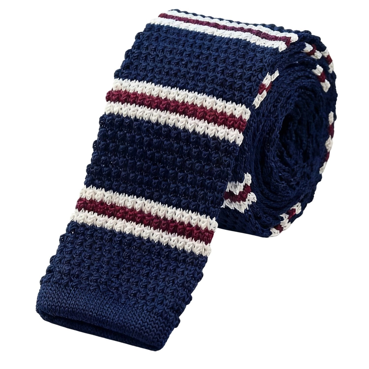 Navy Blue With Red White Horizontal Stripes Necktie