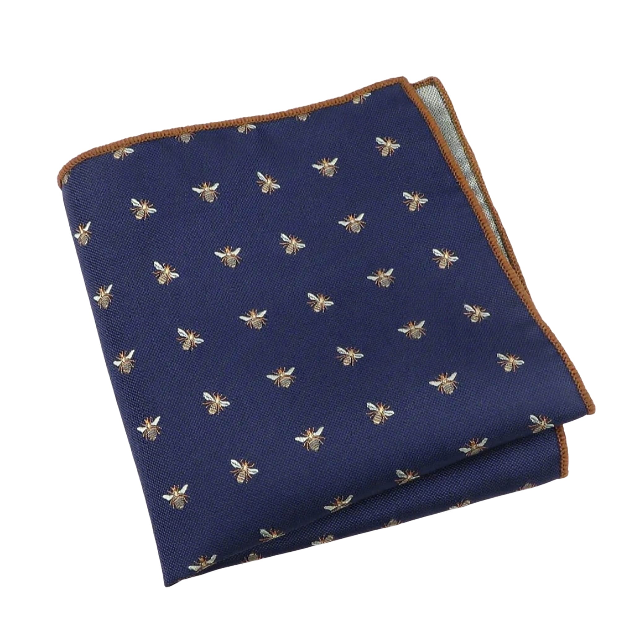 Navy Blue Gold Bee Pocket Square