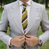 Olive With Gray&White Striped Necktie