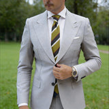 Olive With Gray&White Striped Necktie