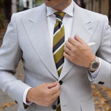 Olive With Gray&White Striped Necktie