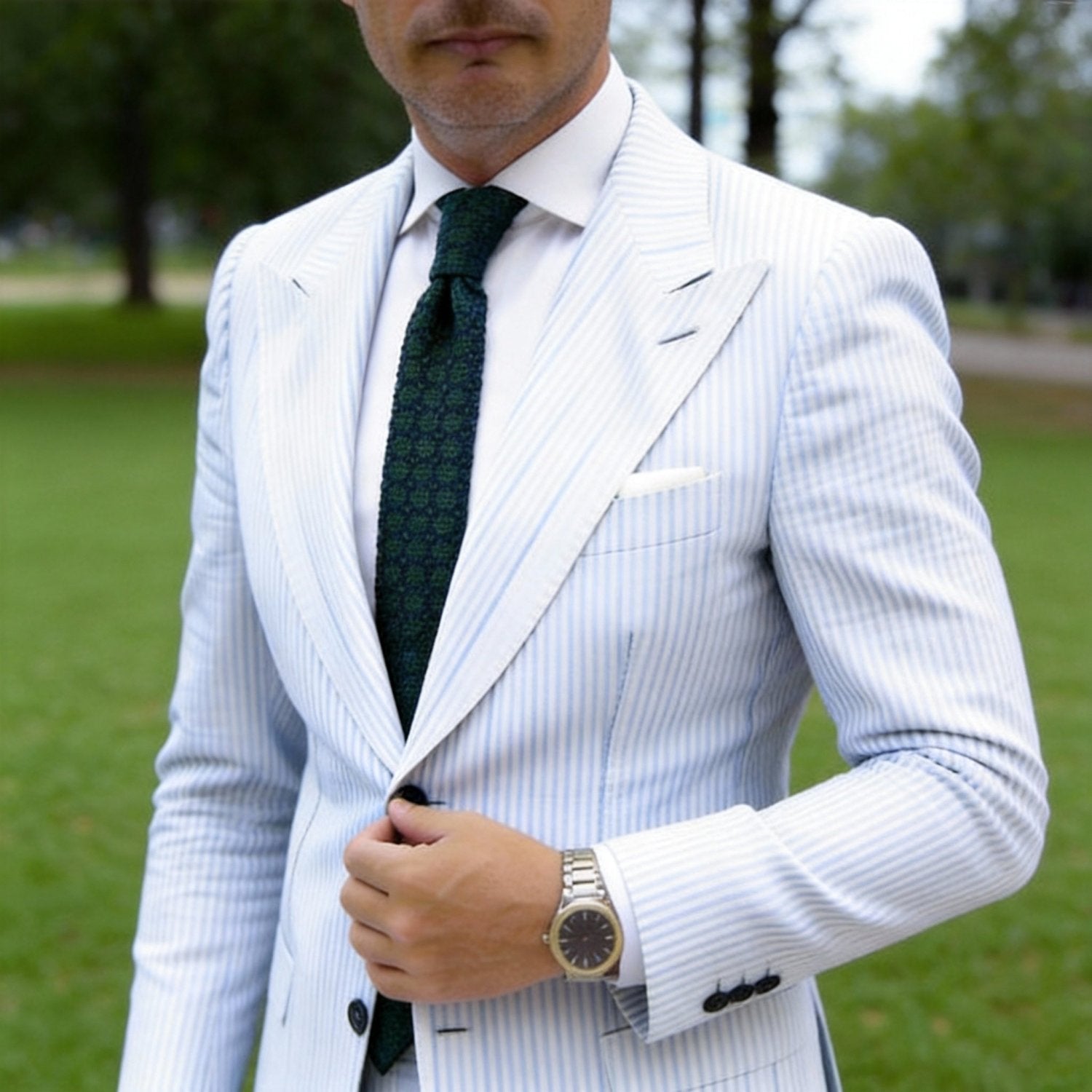 Dark Blue With Green Dot Knitted Necktie