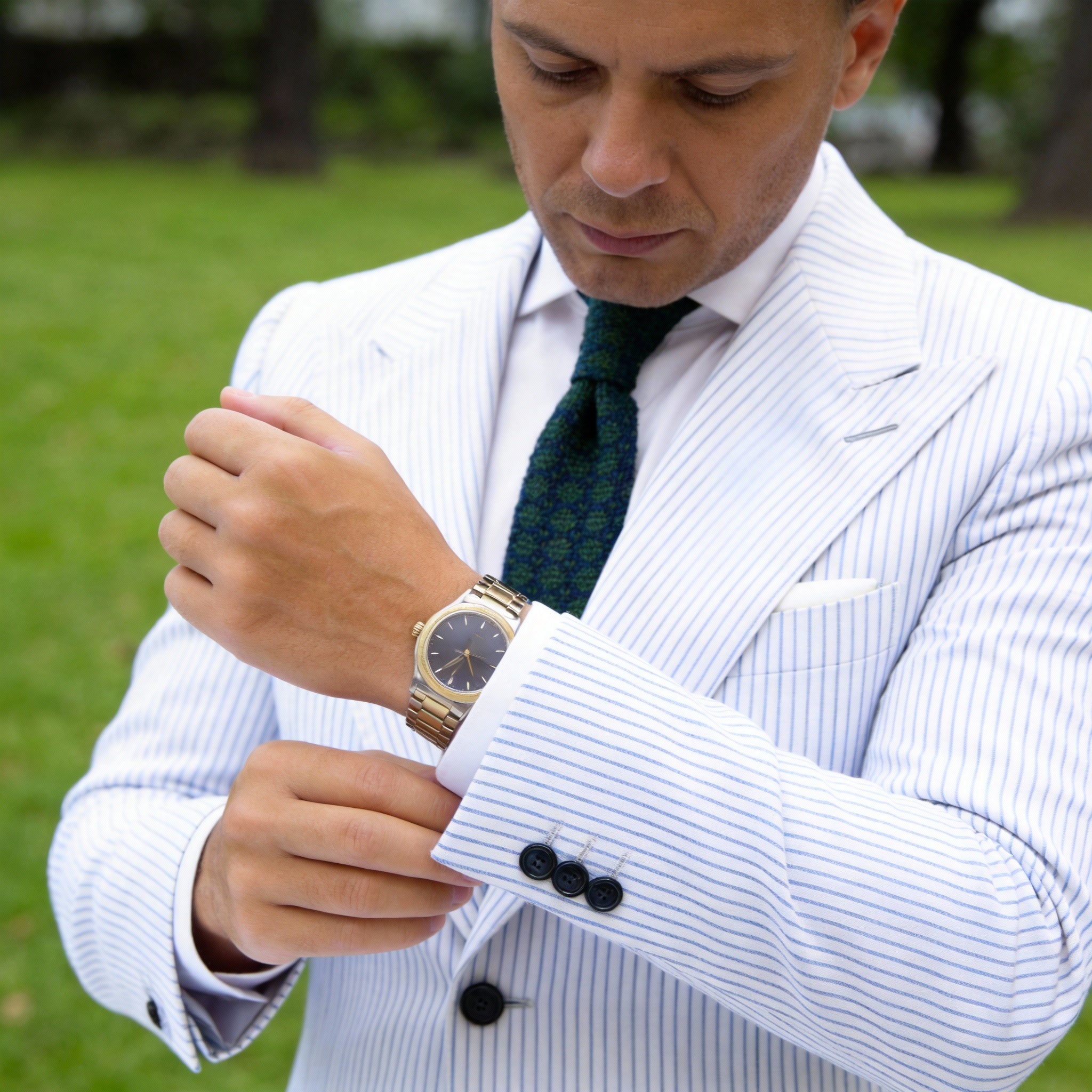 Dark Blue With Green Dot Knitted Necktie