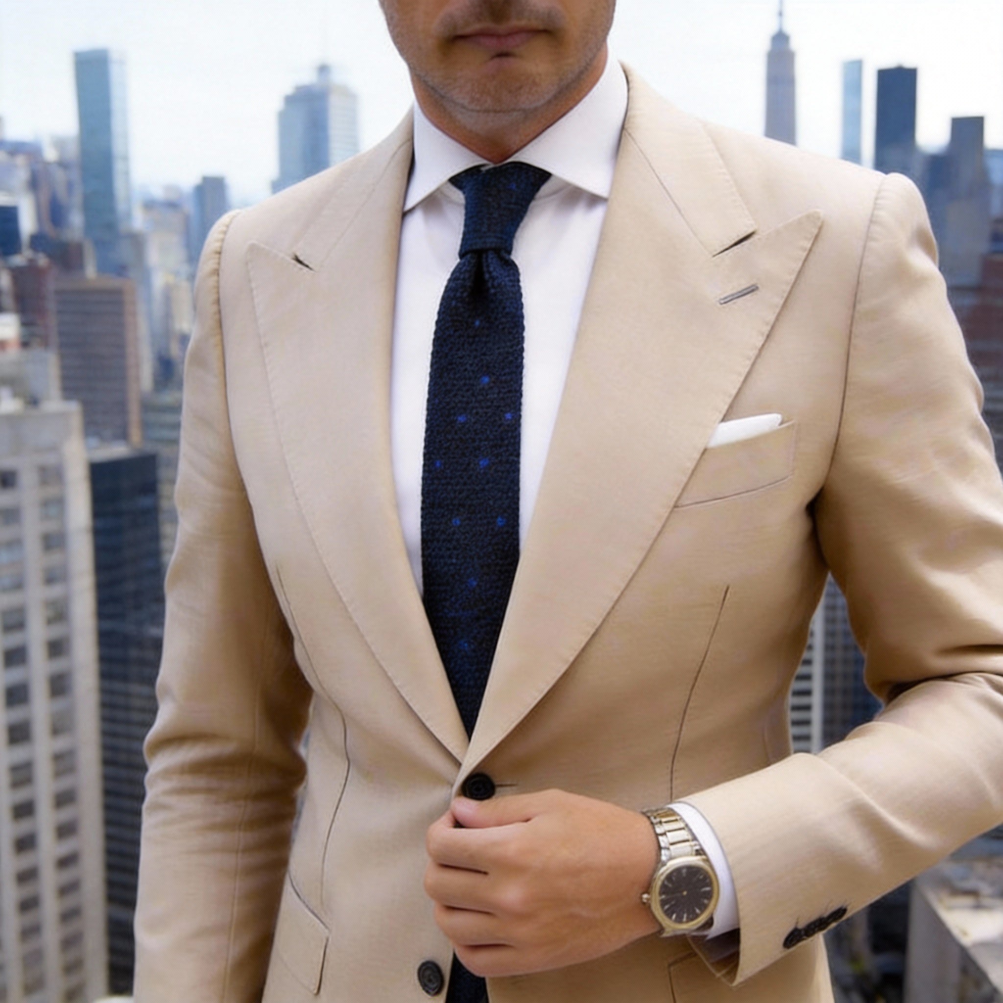 Dark Blue Necktie With Blue Dots