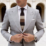Tan With Brown And Black Striped Knitted Necktie