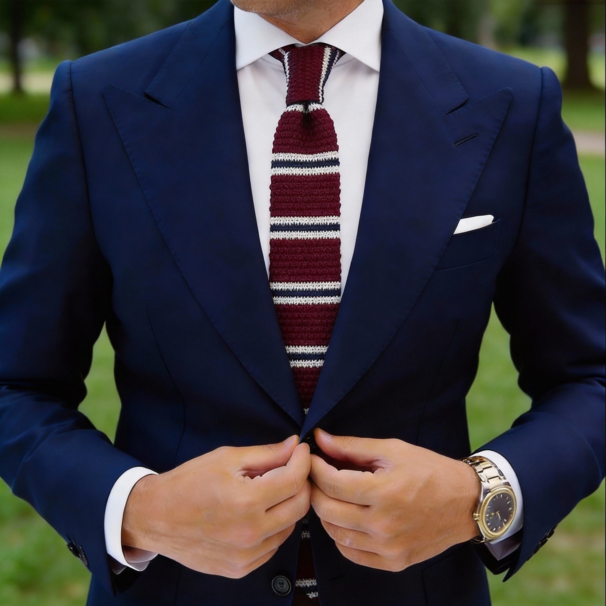 Maroon With White/Navy Stripe Necktie