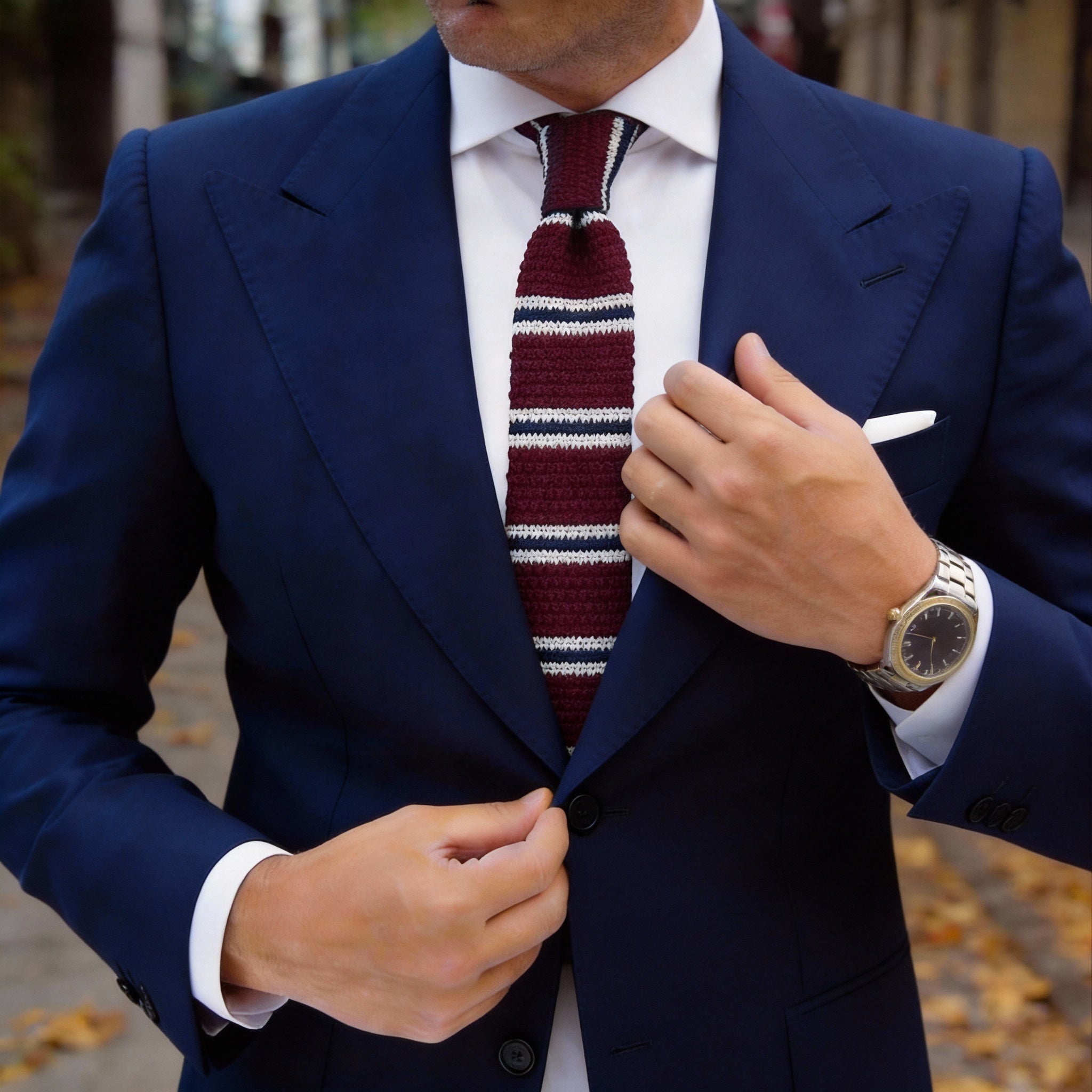 Maroon With White/Navy Stripe Necktie