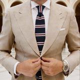 Navy With Red And White Stripes Knitted Necktie