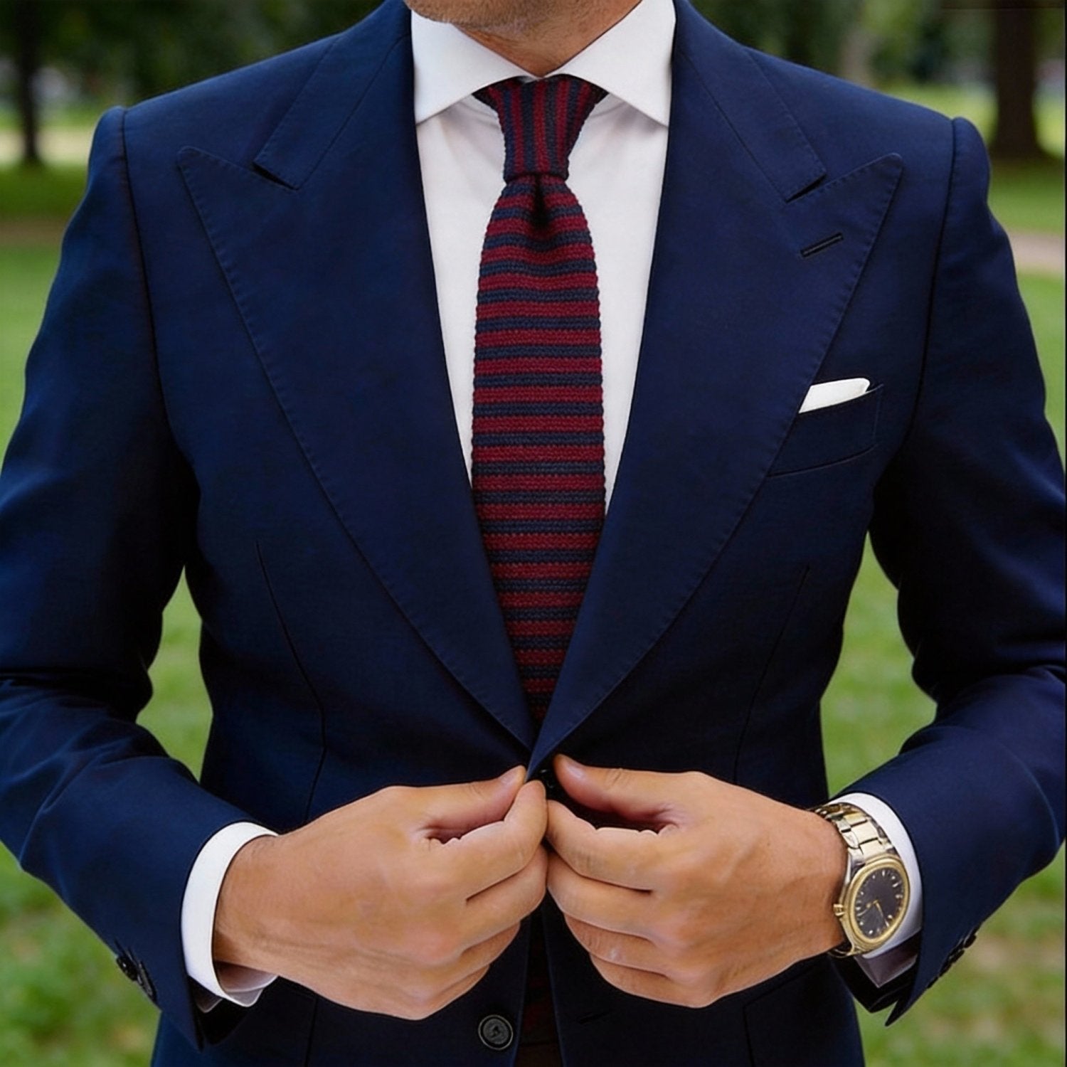 Knitted Red Necktie with Blue Striped