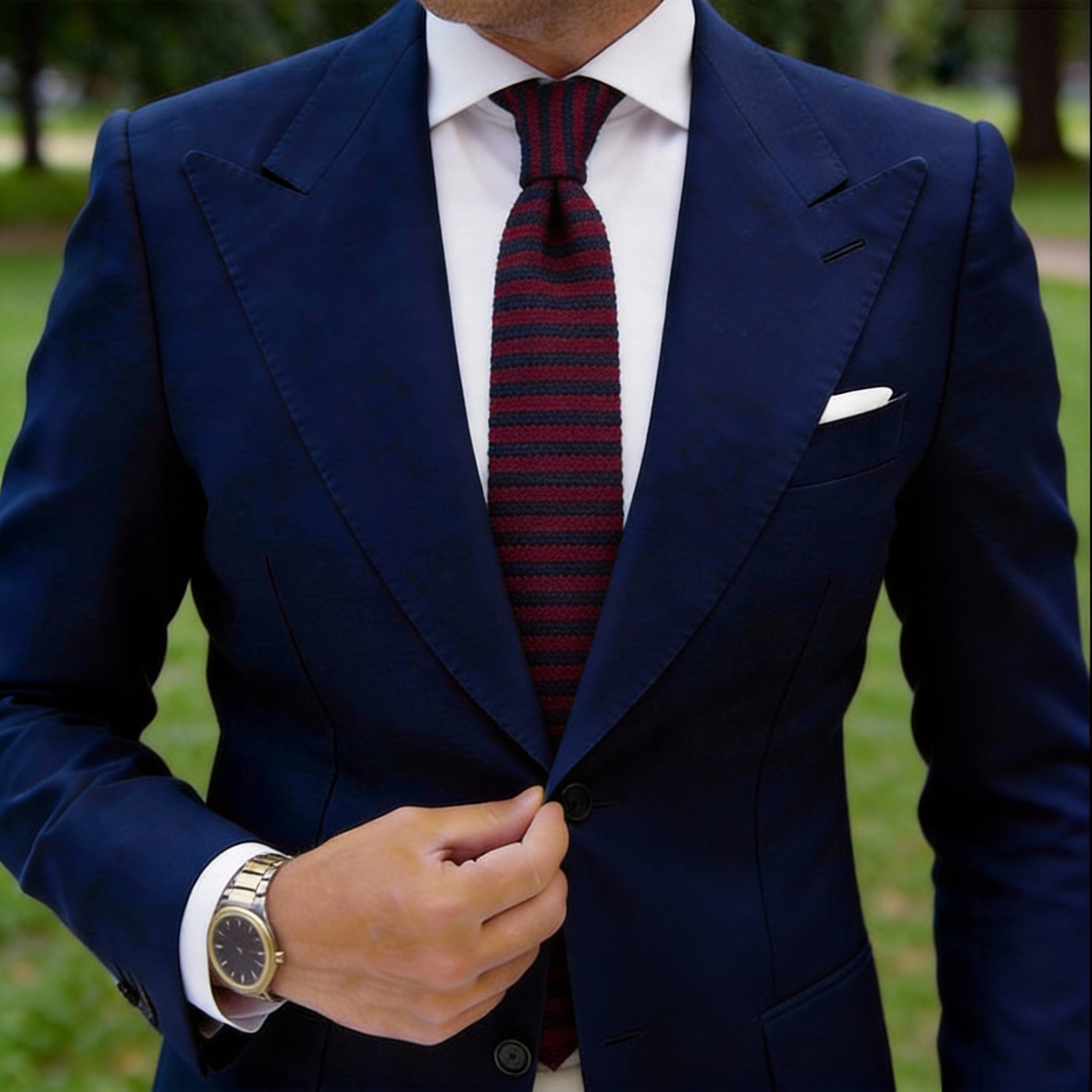 Knitted Red Necktie with Blue Striped