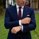 Knitted Red Necktie with Blue Striped