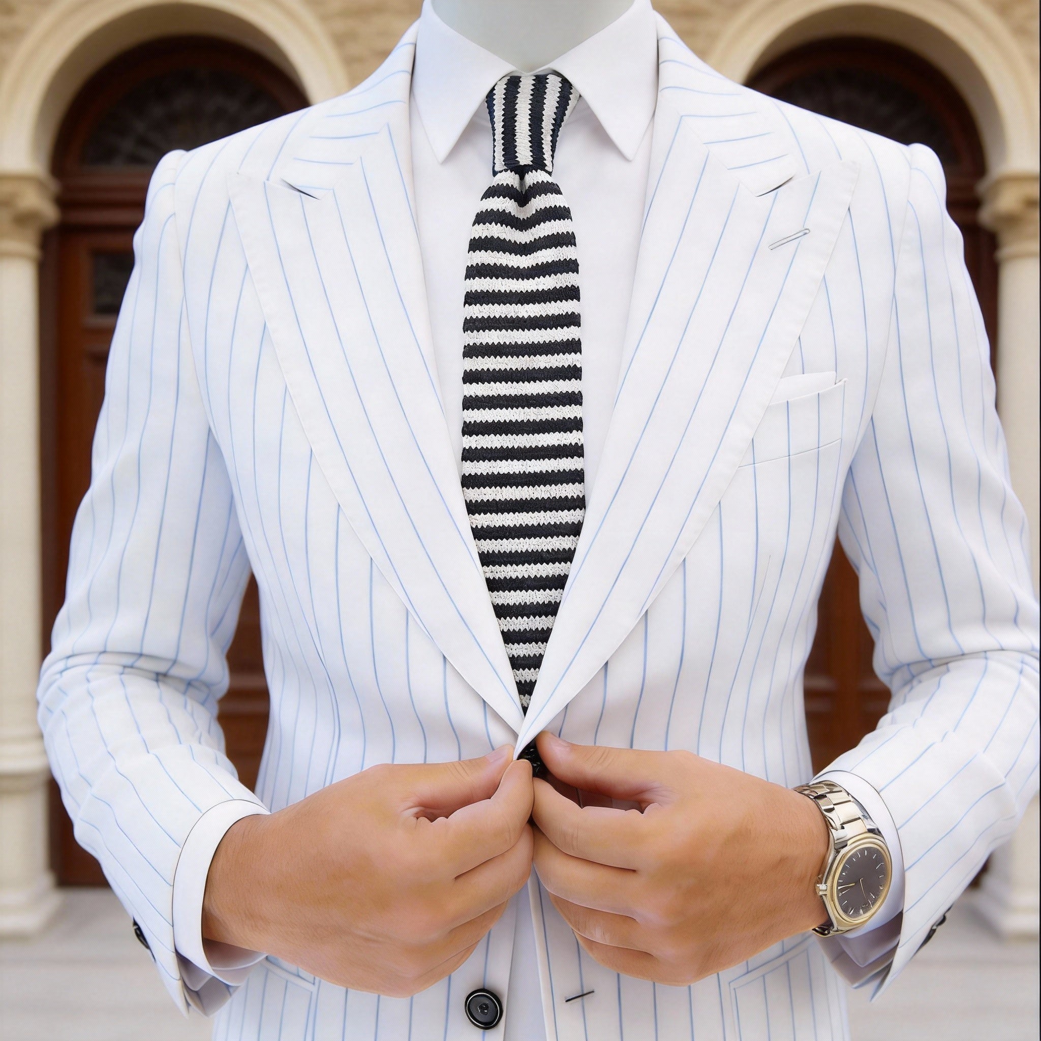 White With Black Stripe Knitted Necktie
