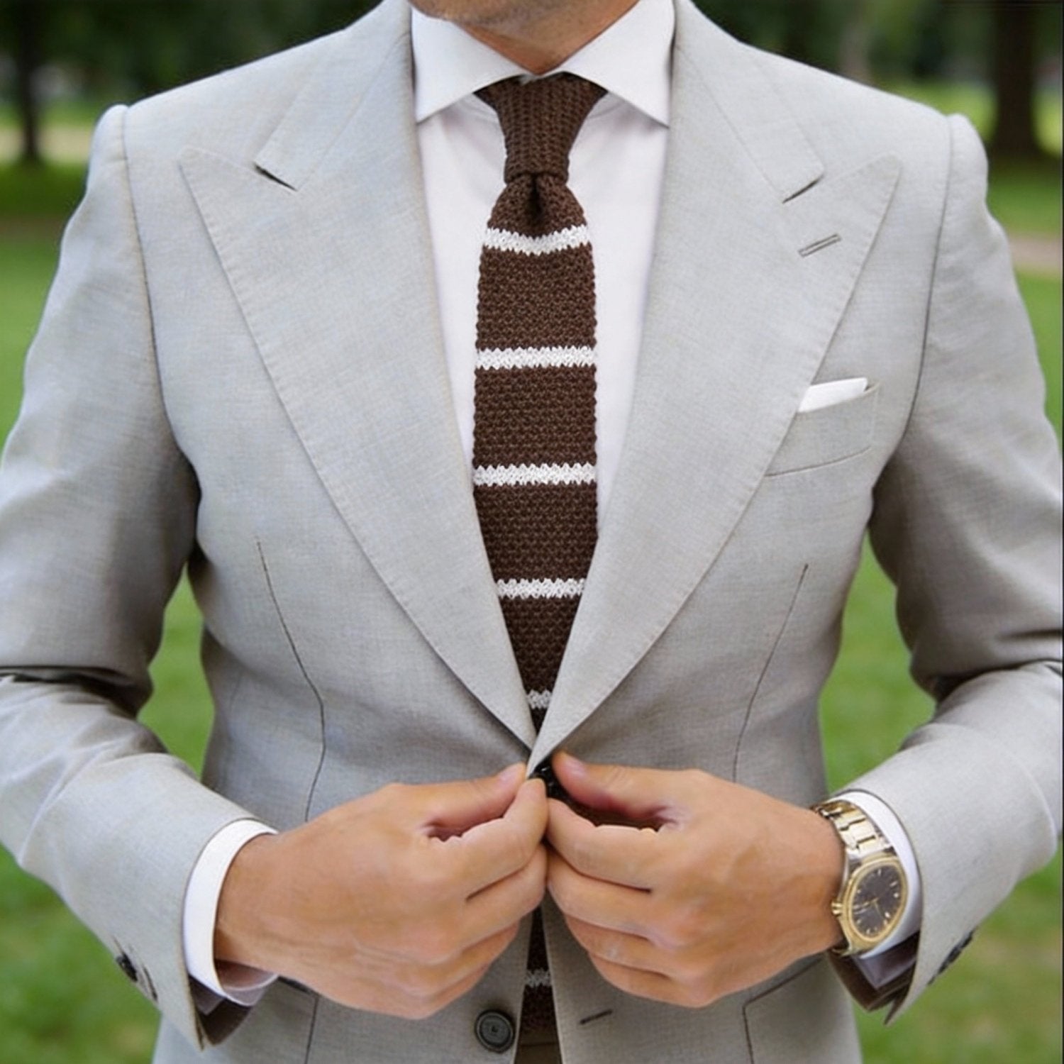Brown With White Stripe Necktie
